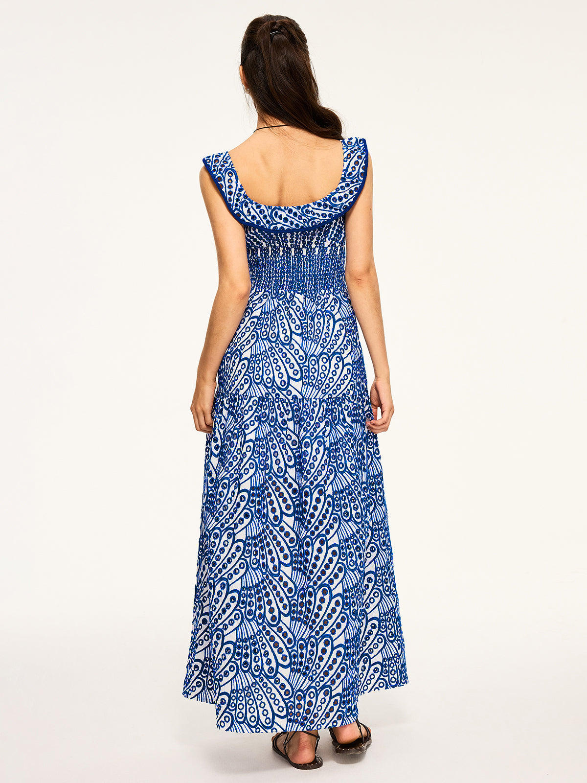 Embroidered Maxi Dress with Ruffled Trim