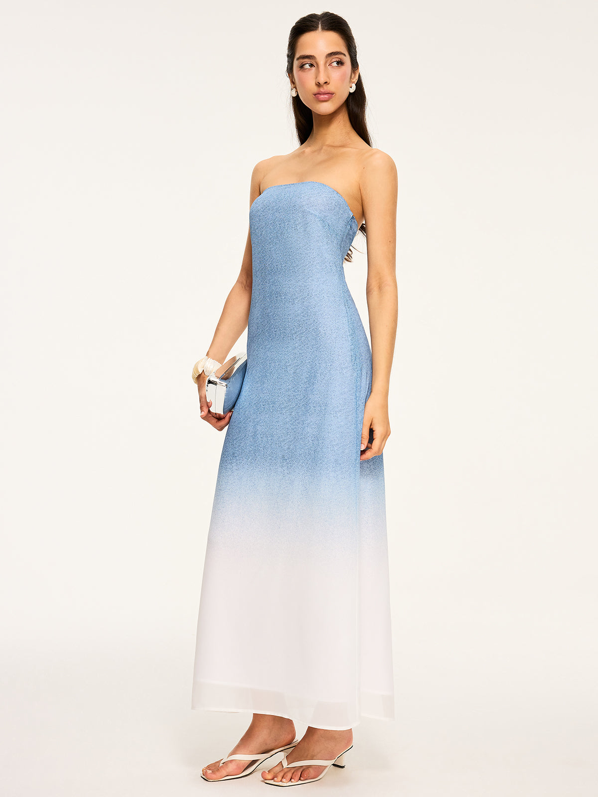 Gradient Strapless Maxi Slit Dress