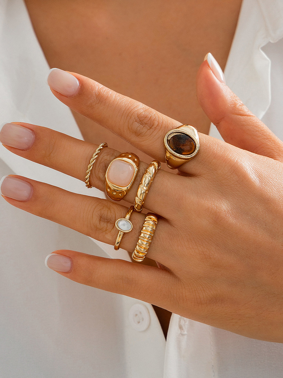 Six-Piece Mixed Stone & Texture Ring Set