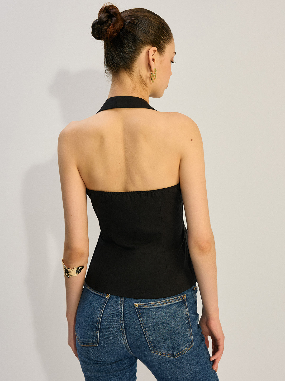 Halter Neck Asymmetric Buttoned Vest