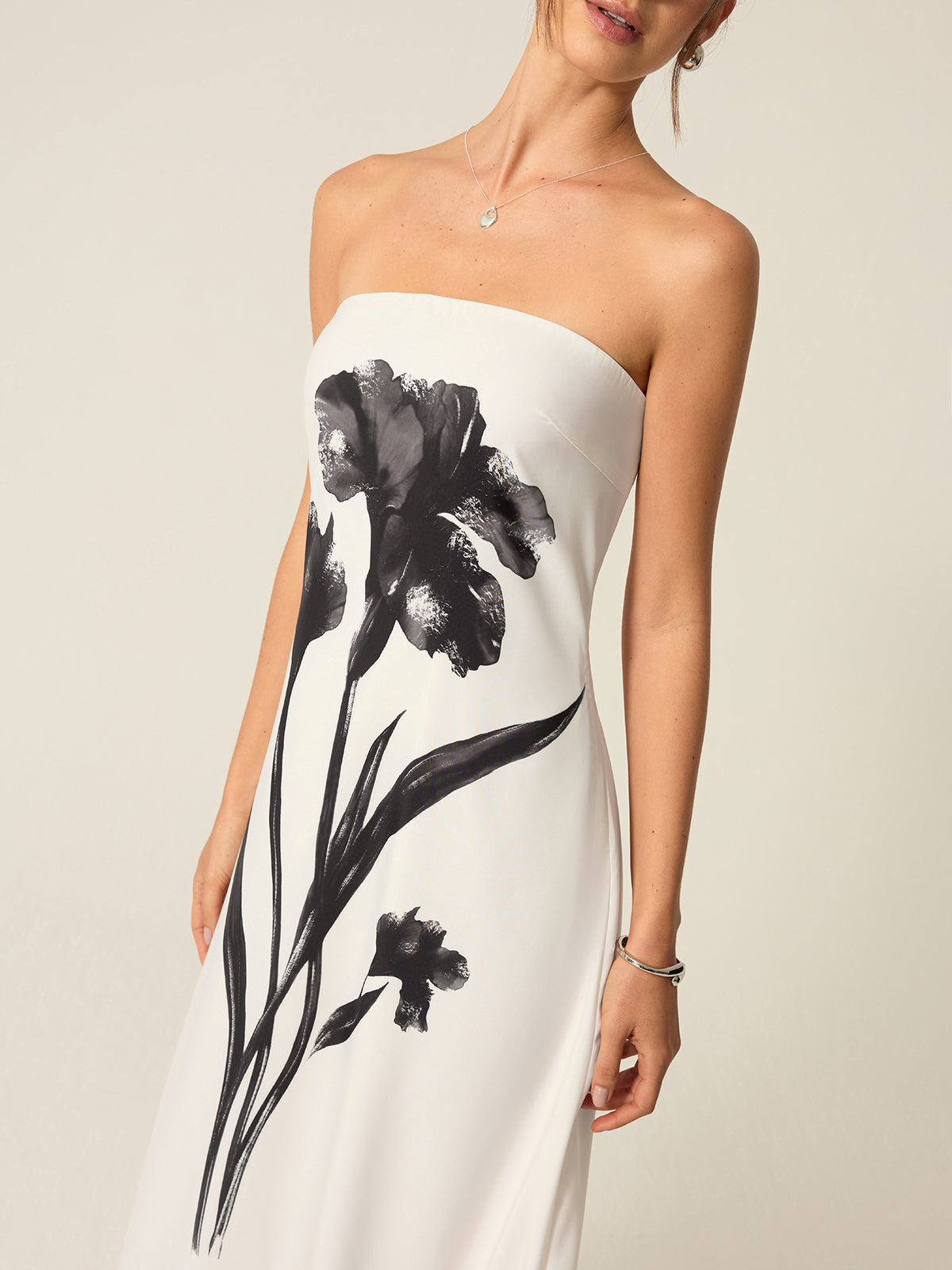 Strapless Floral Print Maxi Dress