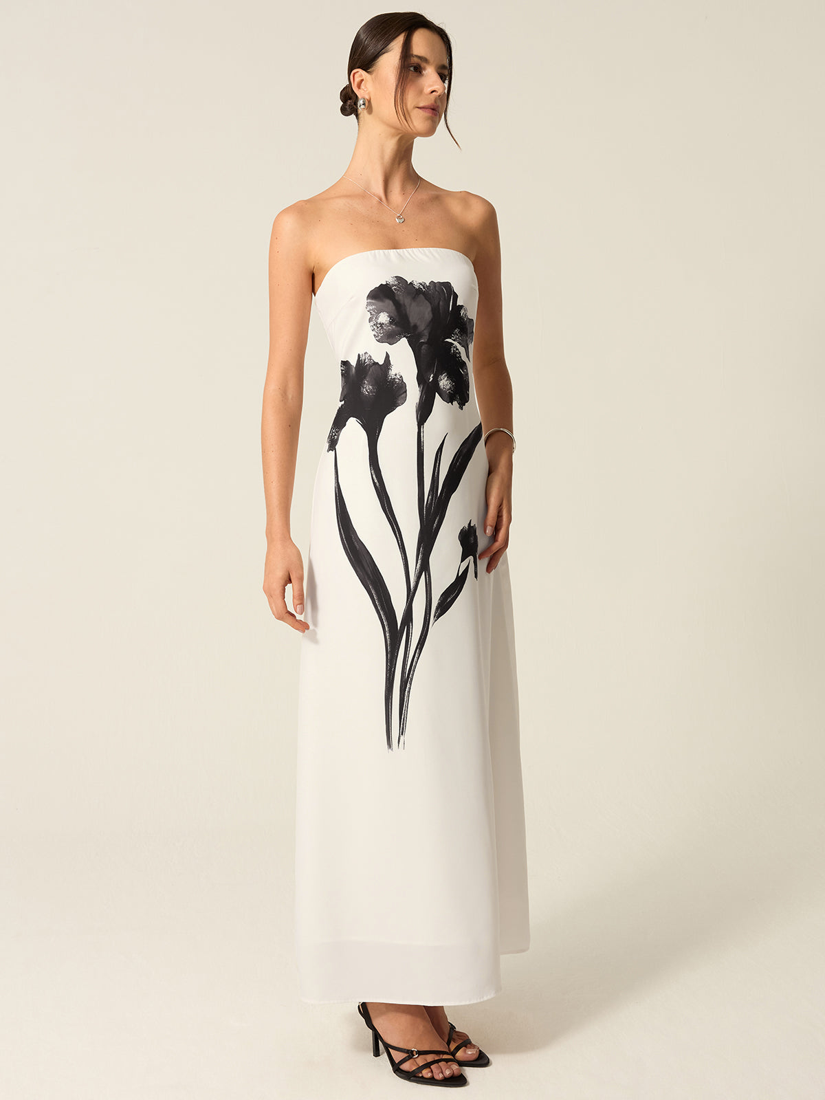 Strapless Floral Print Maxi Dress