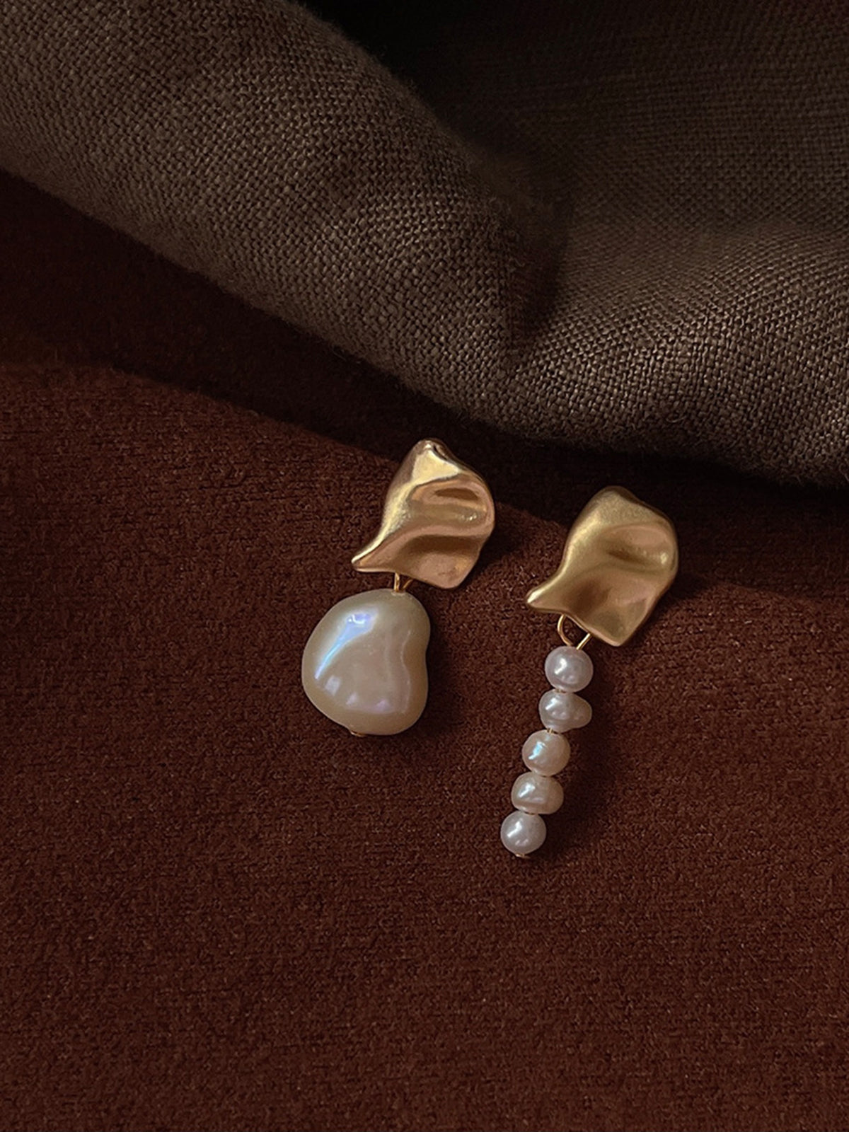 Irregular Metal & Pearl Earrings