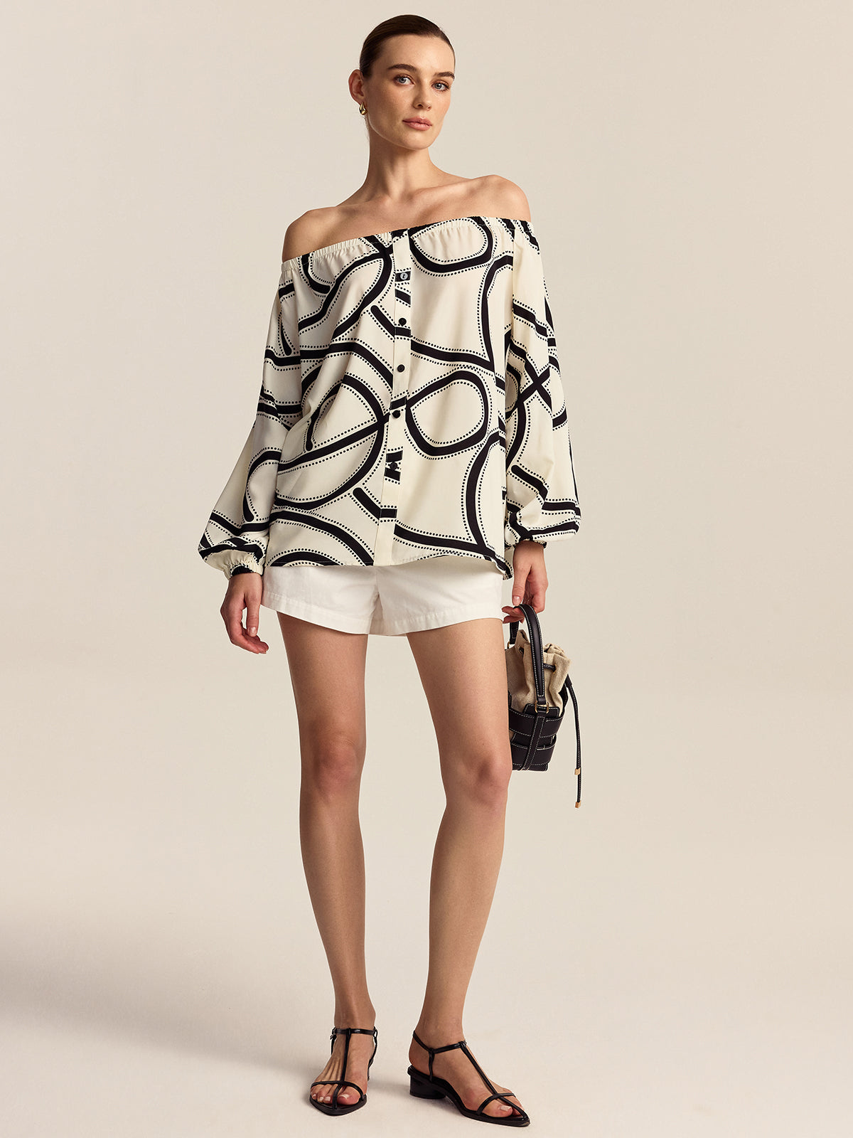 Patterned Off-Shoulder Blouse