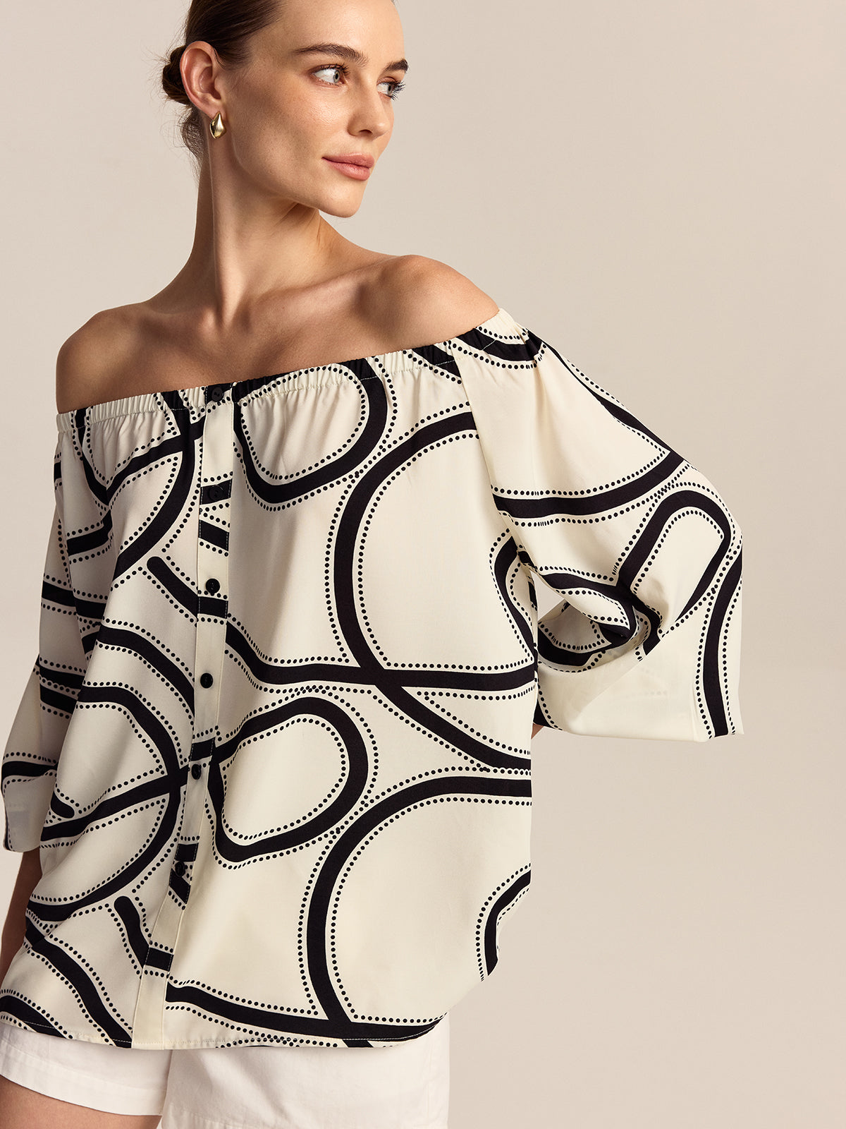 Patterned Off-Shoulder Blouse