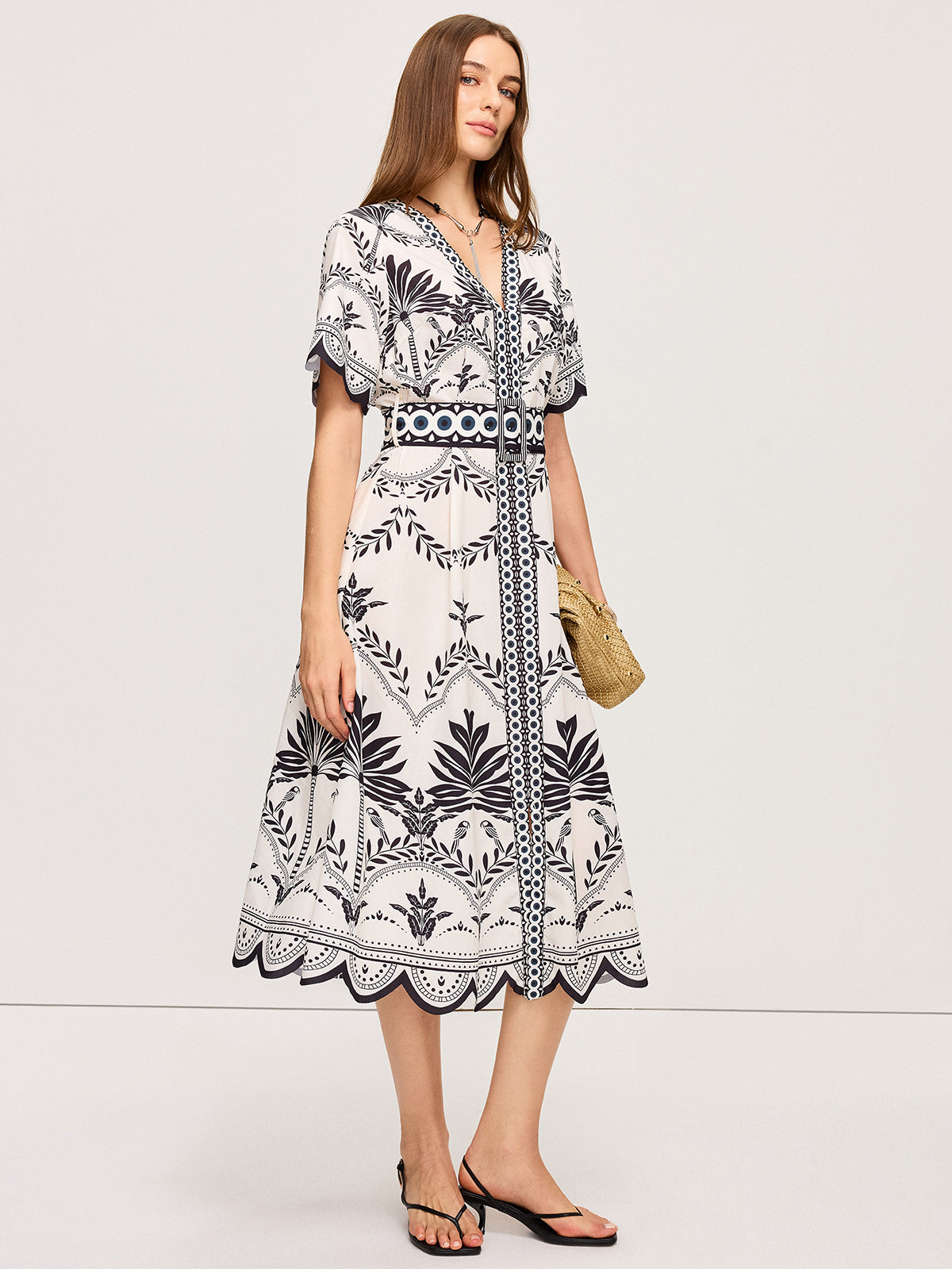 Boho Floral V-Neck Midi Dress