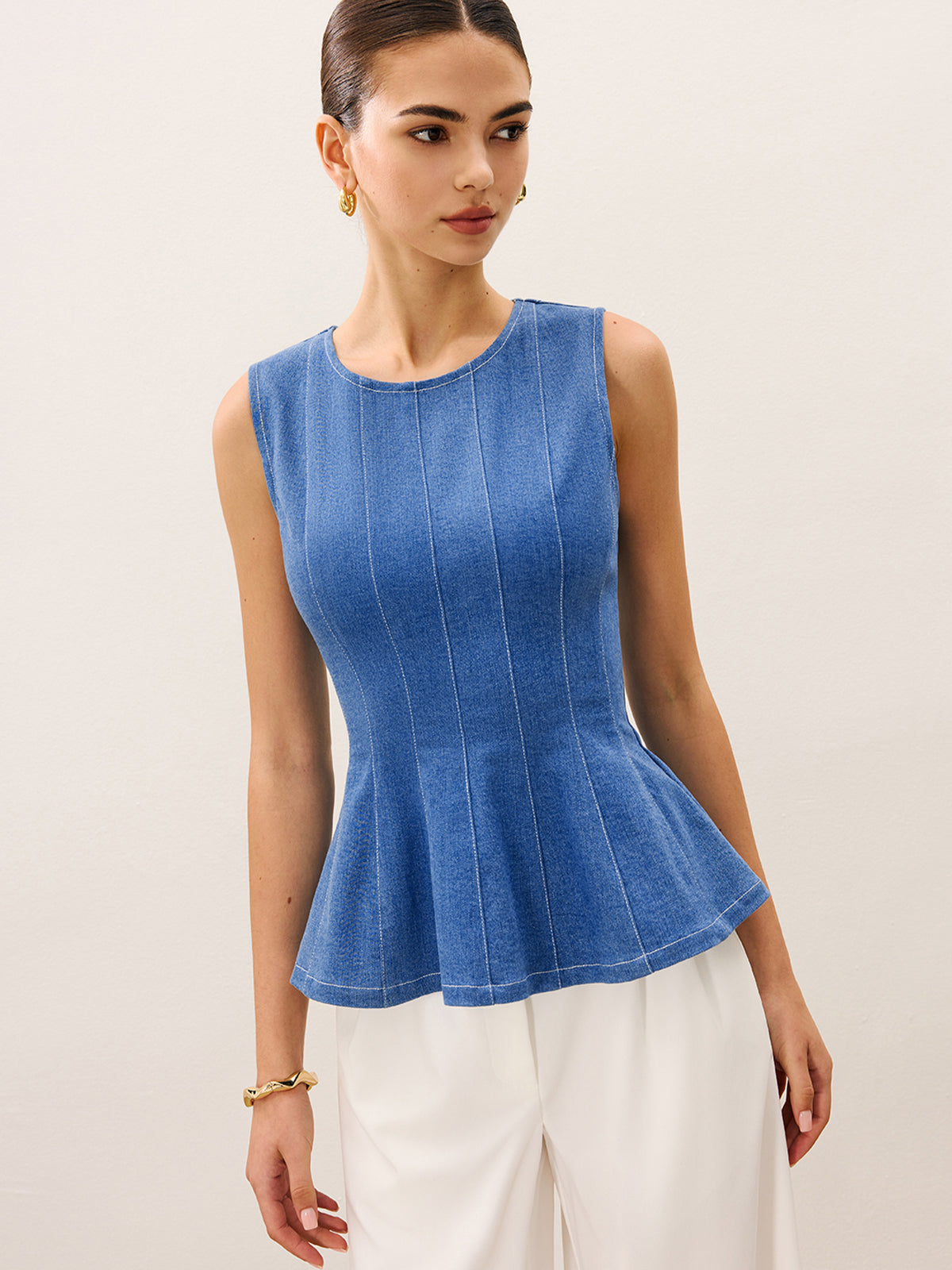 Denim Peplum Top