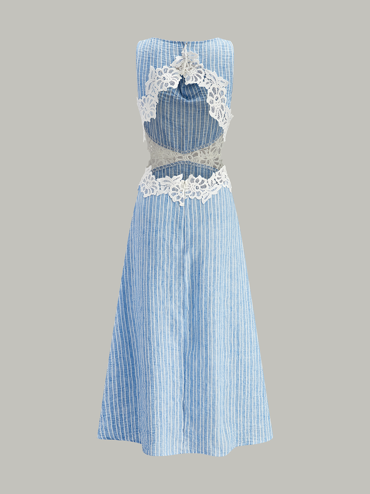 Striped Open-Back Dress with Lace Detail