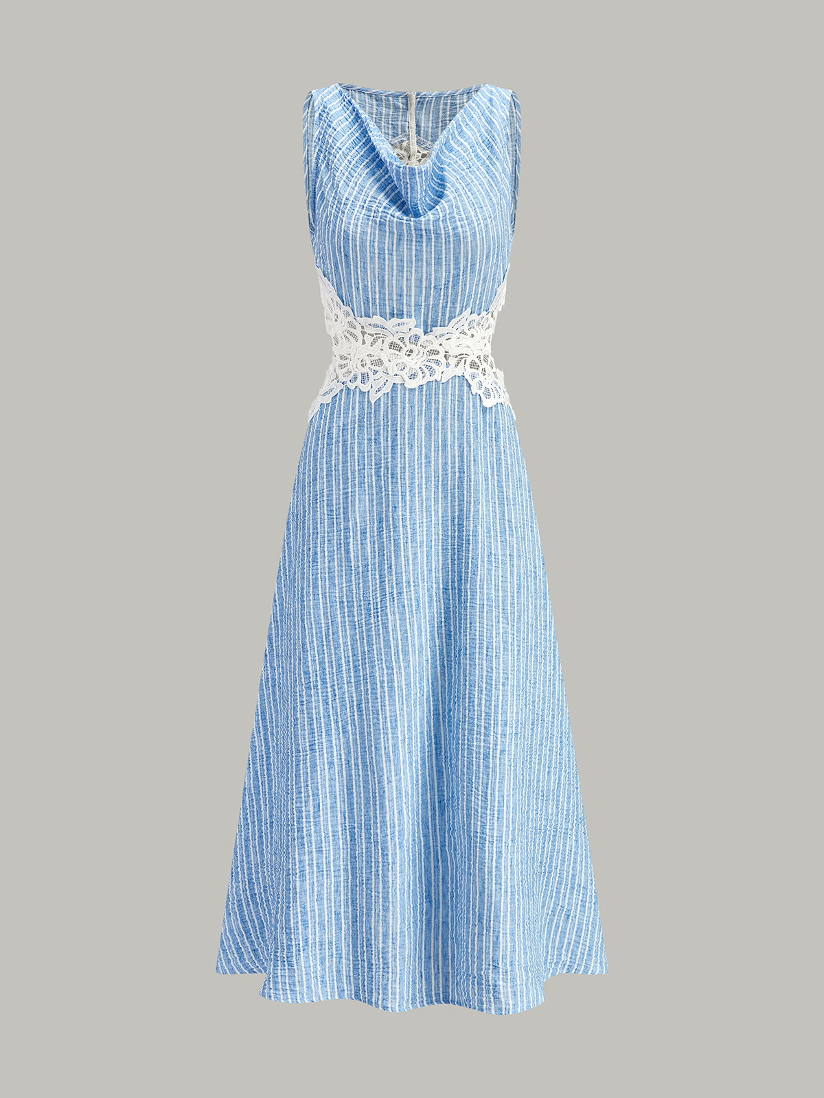 Striped Open-Back Dress with Lace Detail