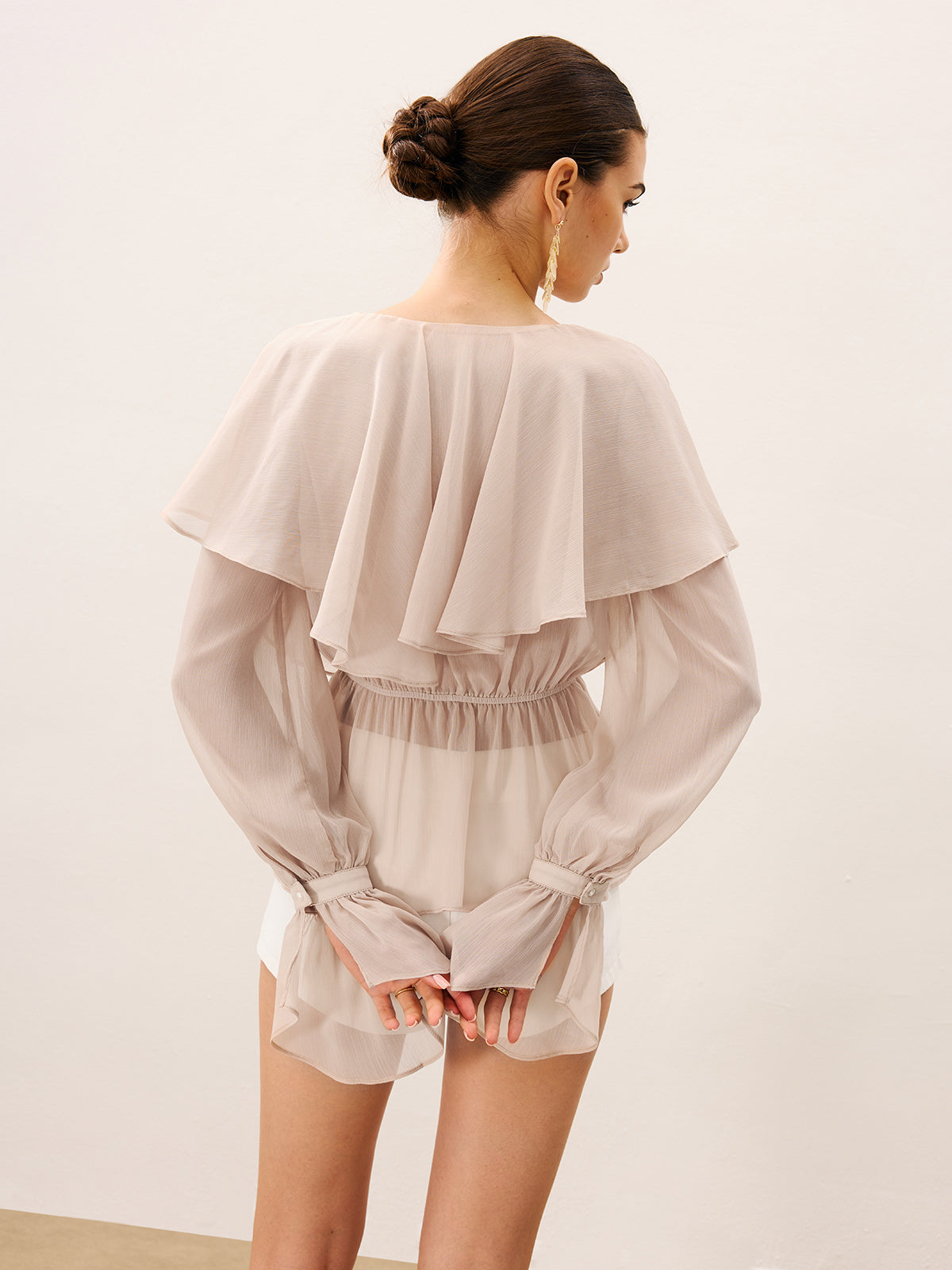 Semi-Sheer Ruffle Layered Chiffon Blouse