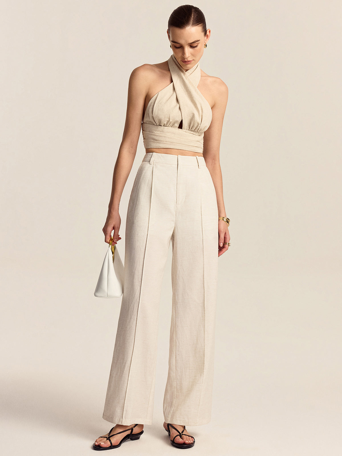 Linen & Cotton Halter Crop Top