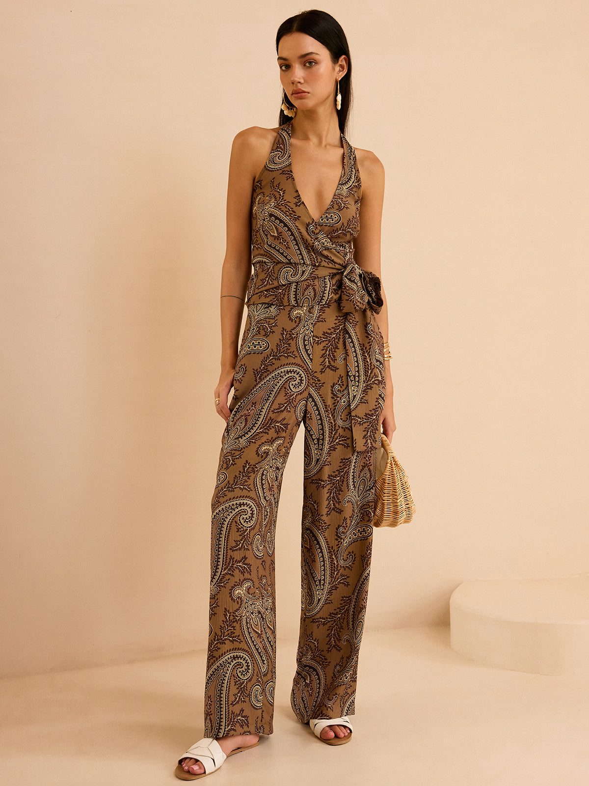 Paisley Print Halter Top and Pants Set