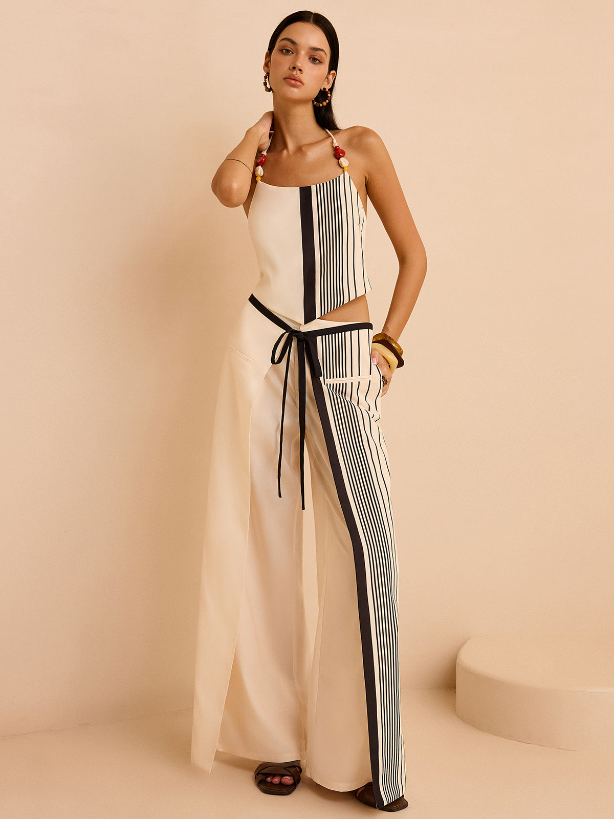 Striped Halter Top with Beaded Straps