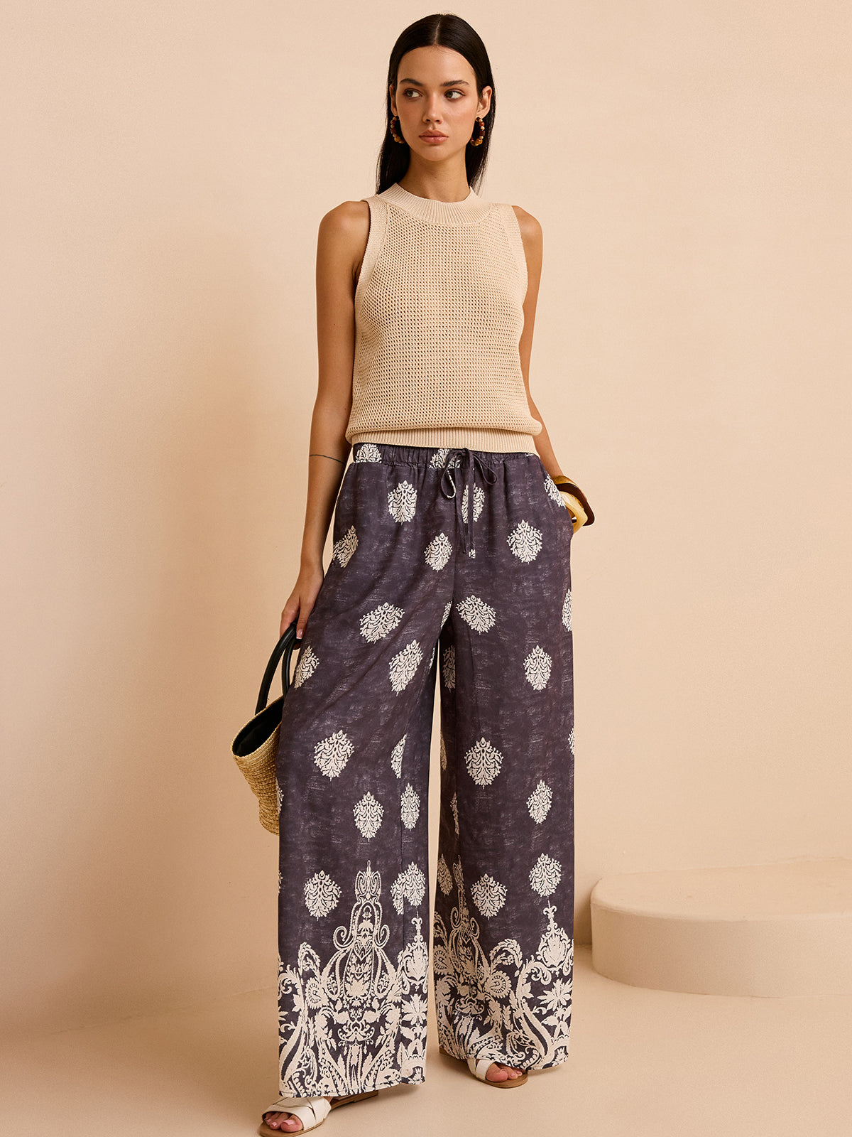Printed Wide-Leg Pants