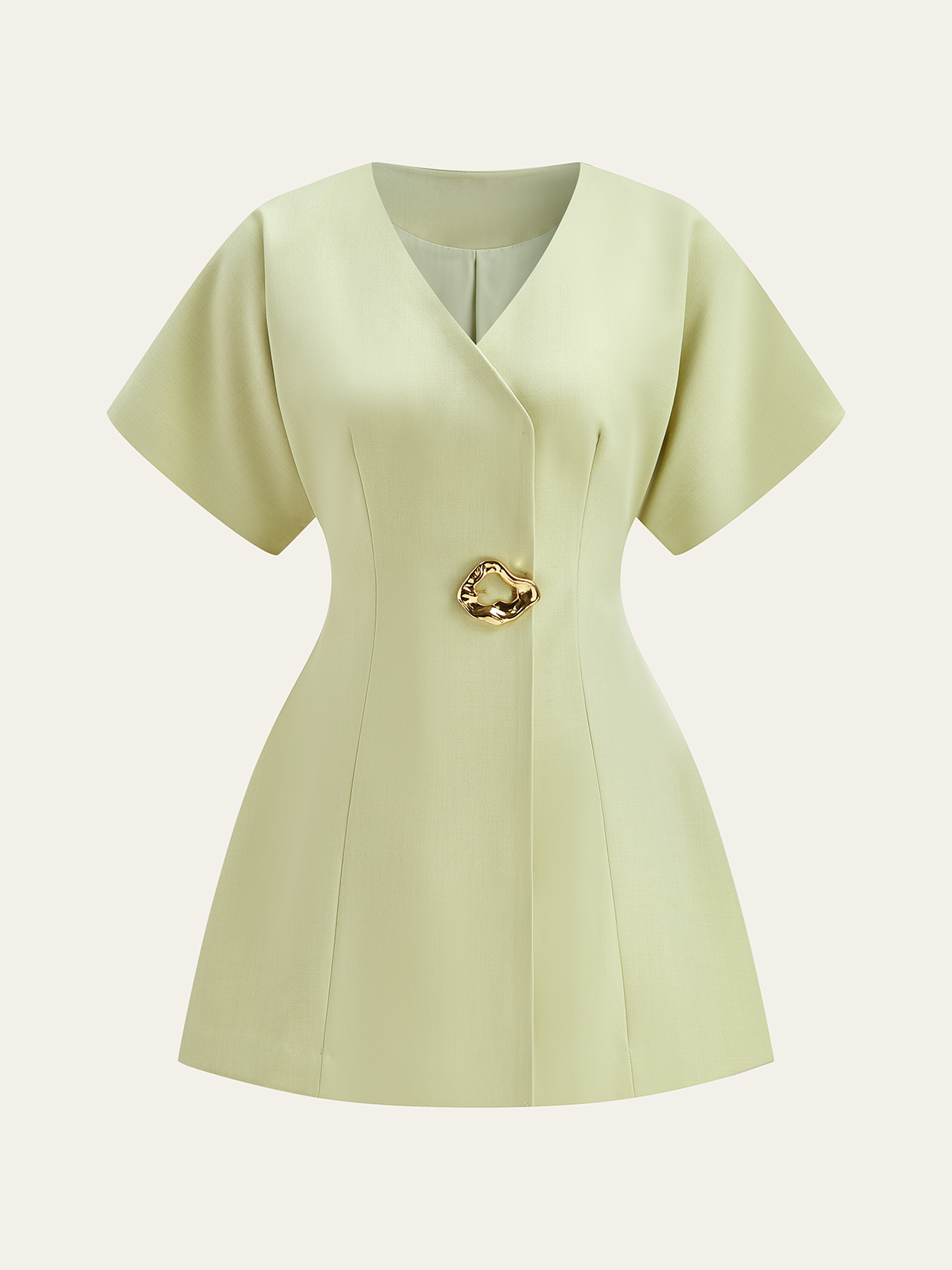 Short-Sleeved V-Neck Buttoned Mini Dress