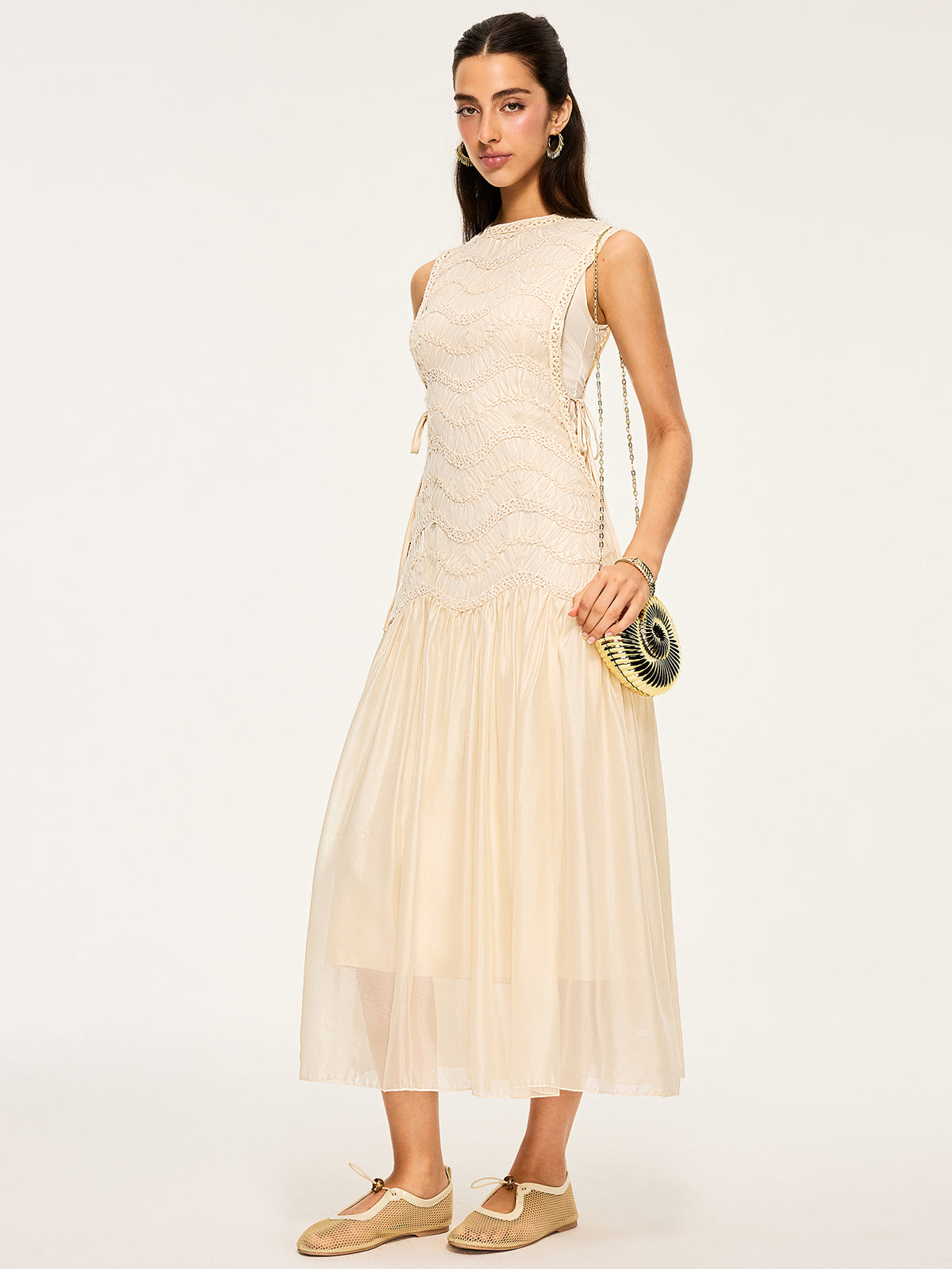 Textured Fabric Panel Tulle Dress