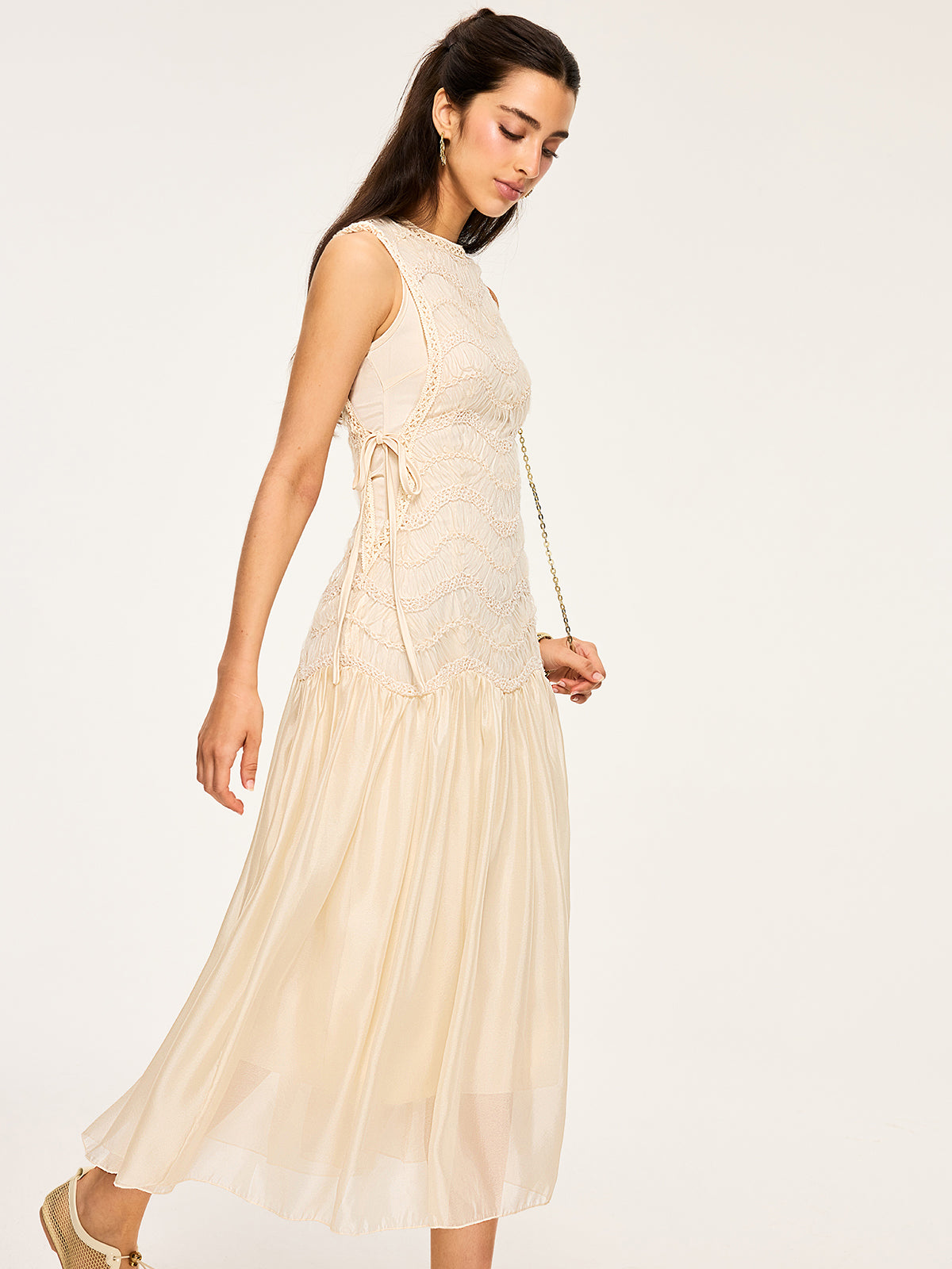 Textured Fabric Panel Tulle Dress