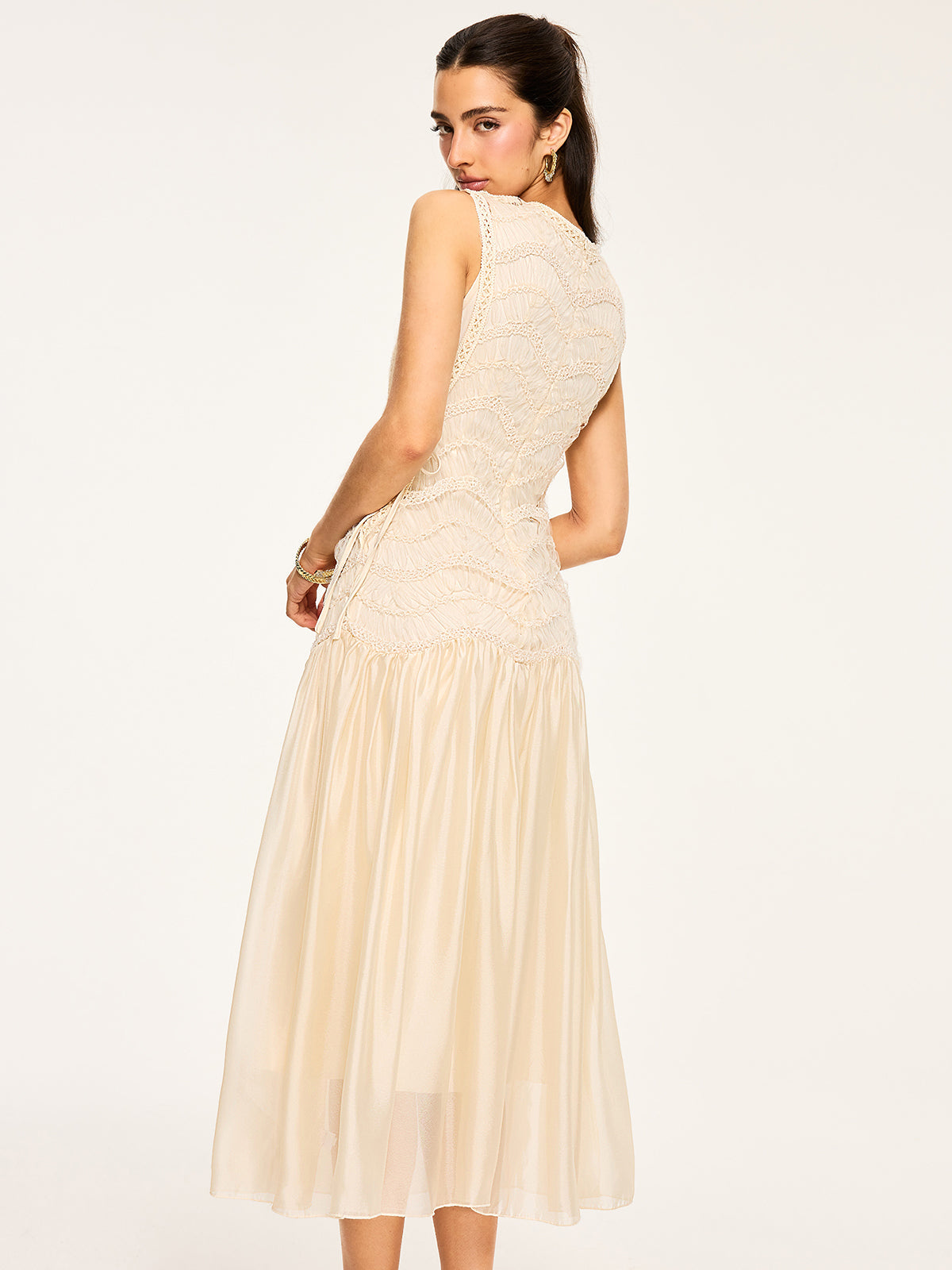 Textured Fabric Panel Tulle Dress