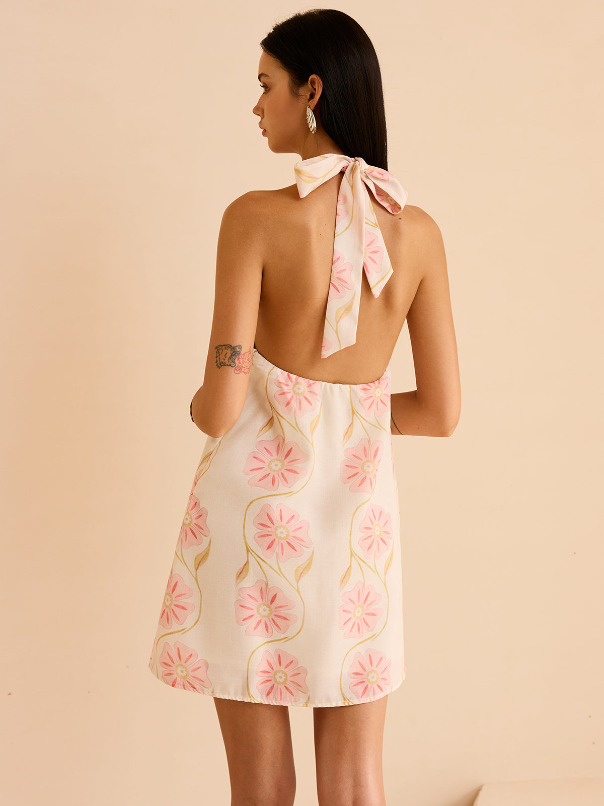 Halter Neck Floral Print Short Dress