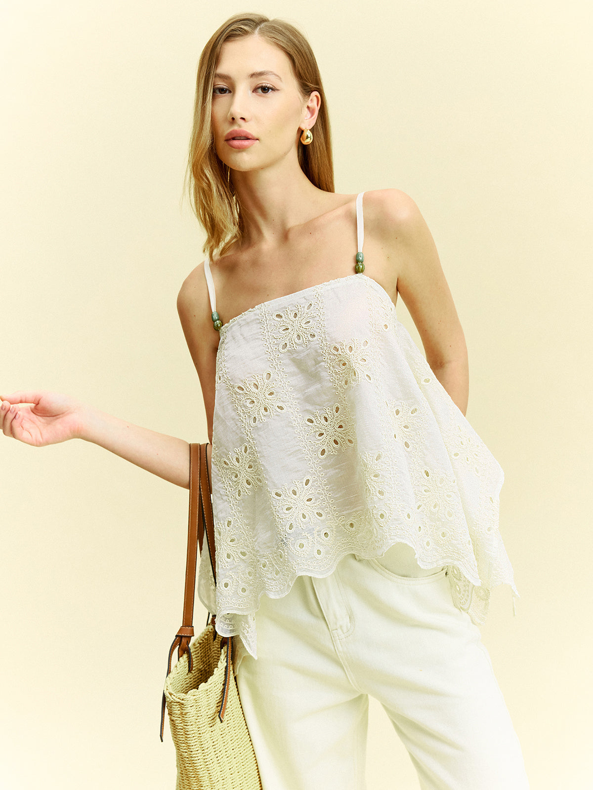 Embroidered Eyelet Cami Top