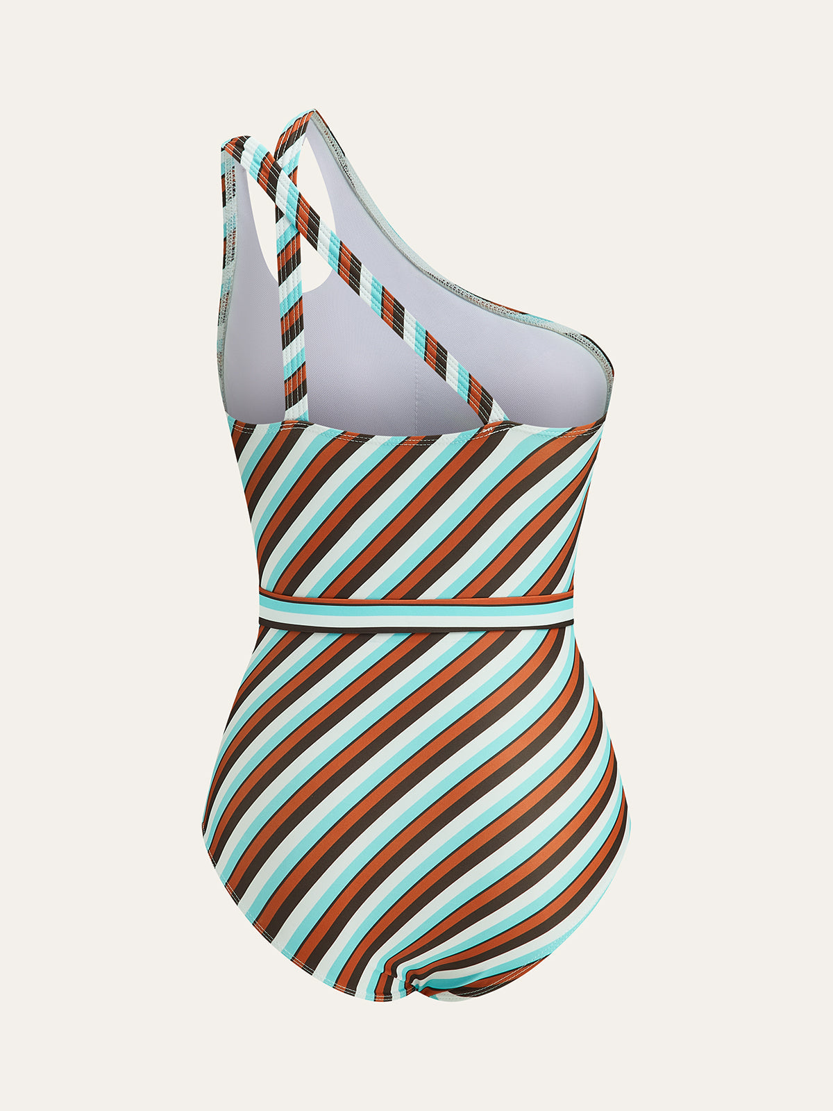 Asymmetrical Striped Belted One-Piece Swimsuit