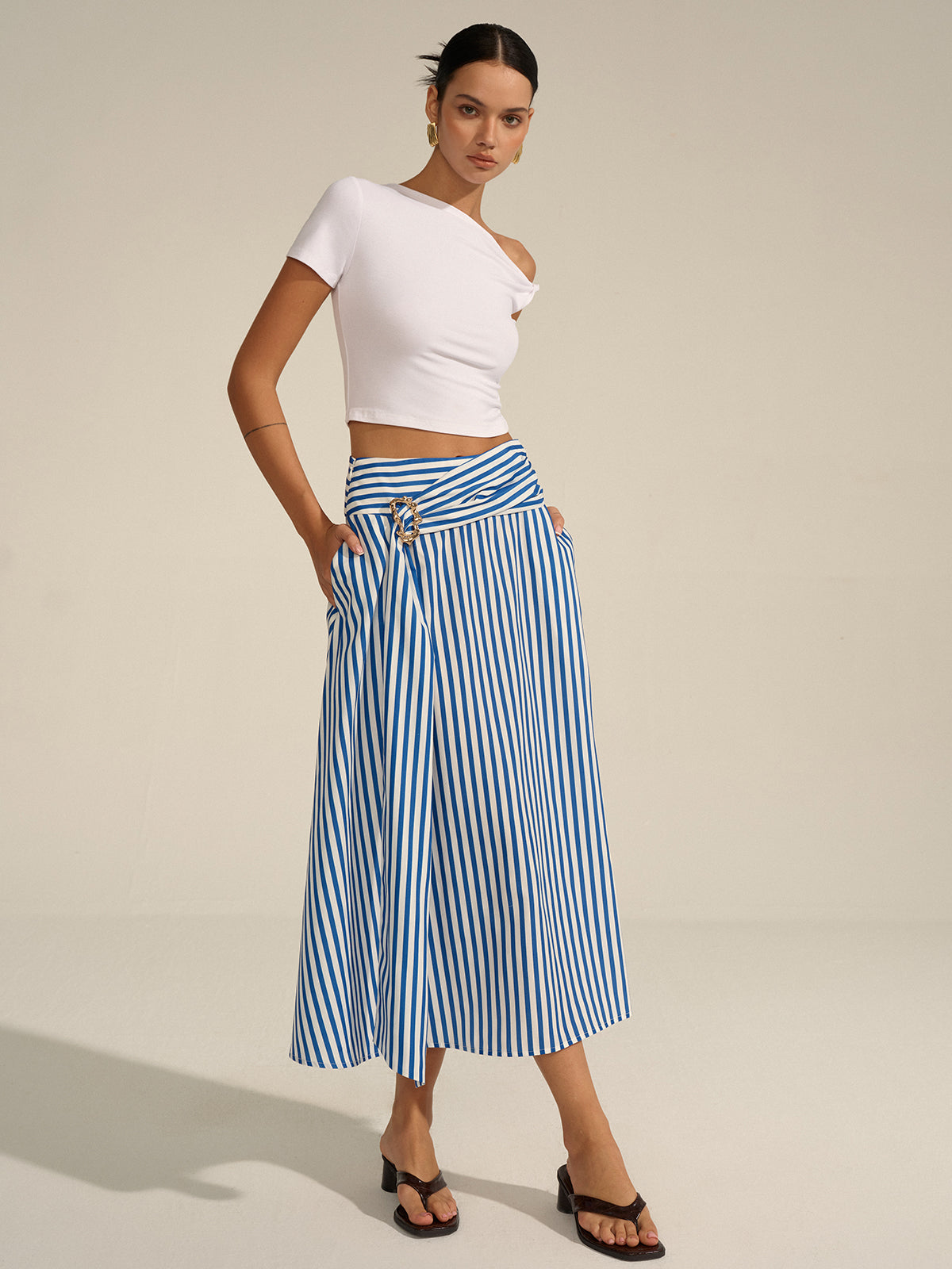 Striped Metal Decor Maxi Skirt