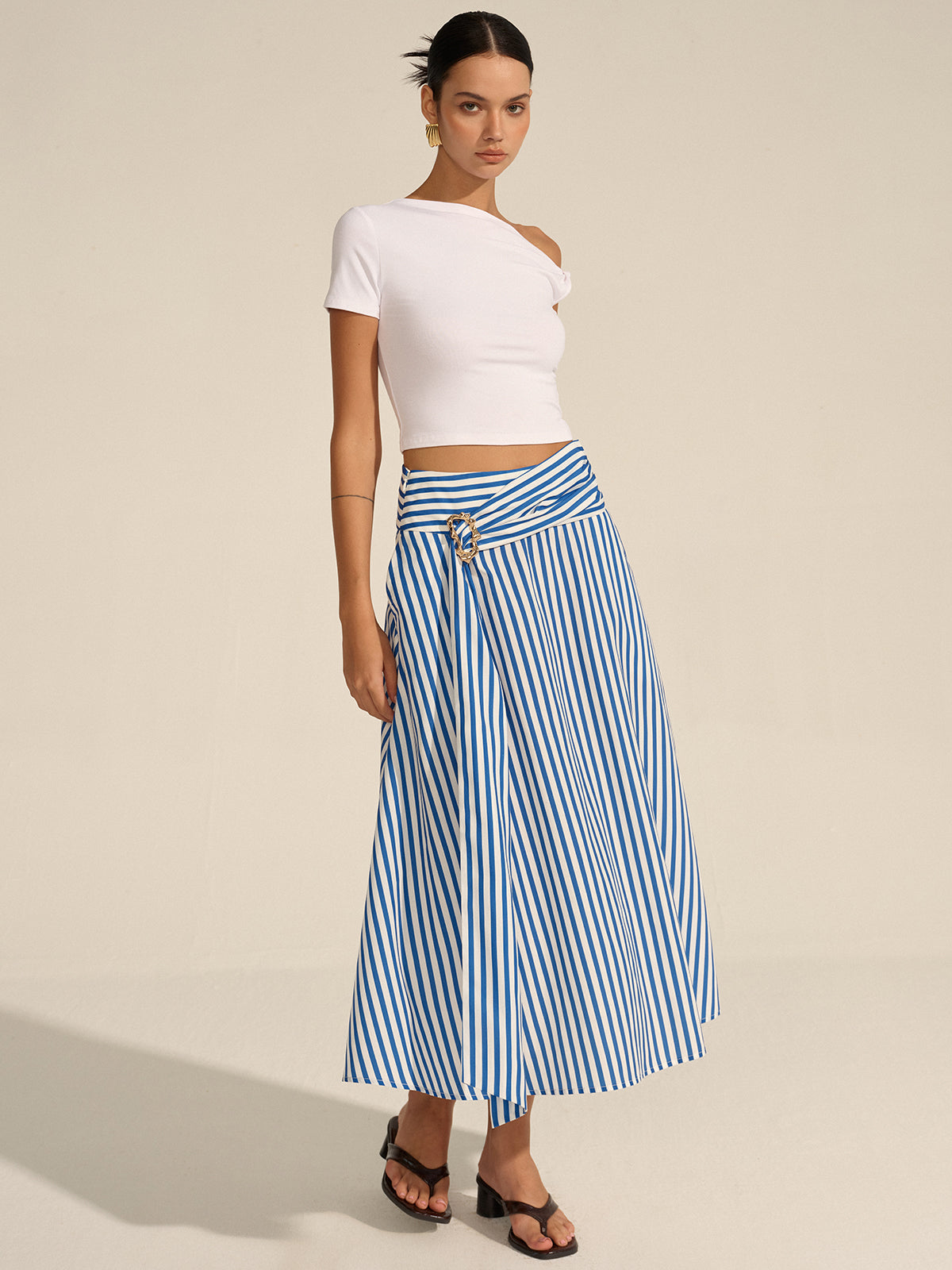 Striped Metal Decor Maxi Skirt
