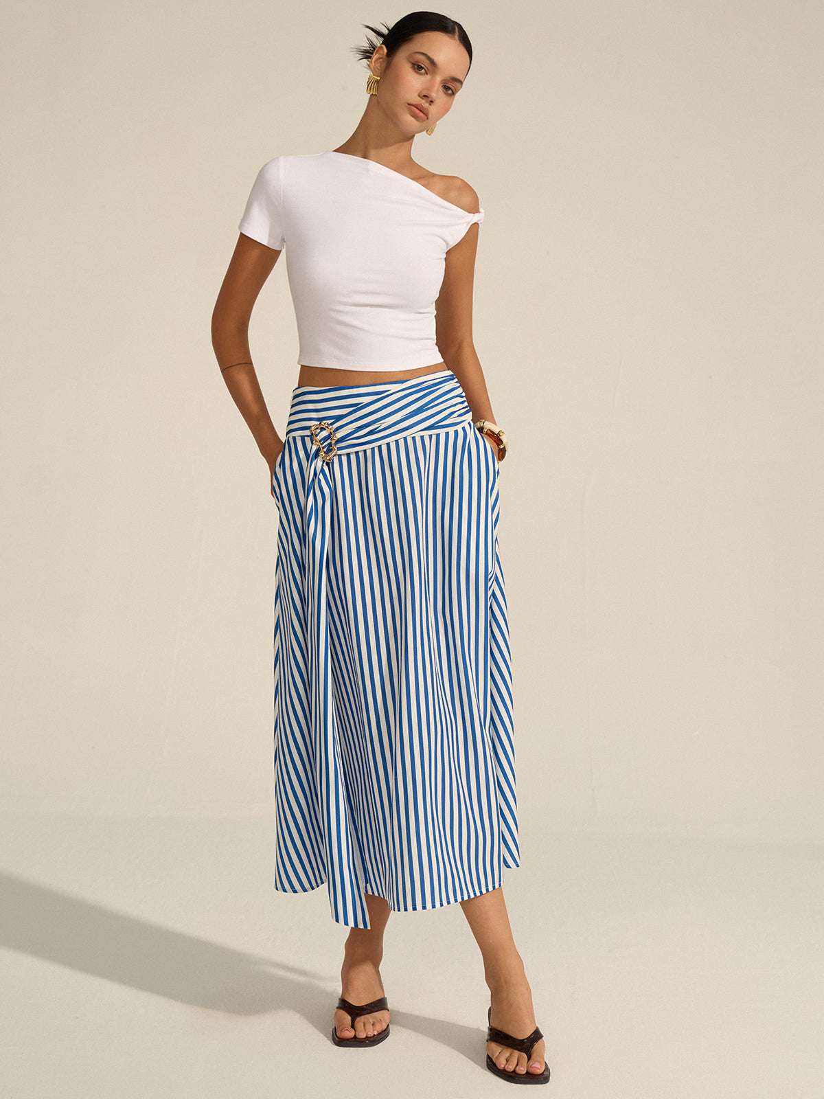 Striped Metal Decor Maxi Skirt