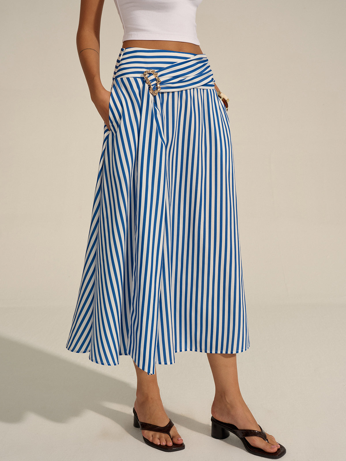 Striped Metal Decor Maxi Skirt