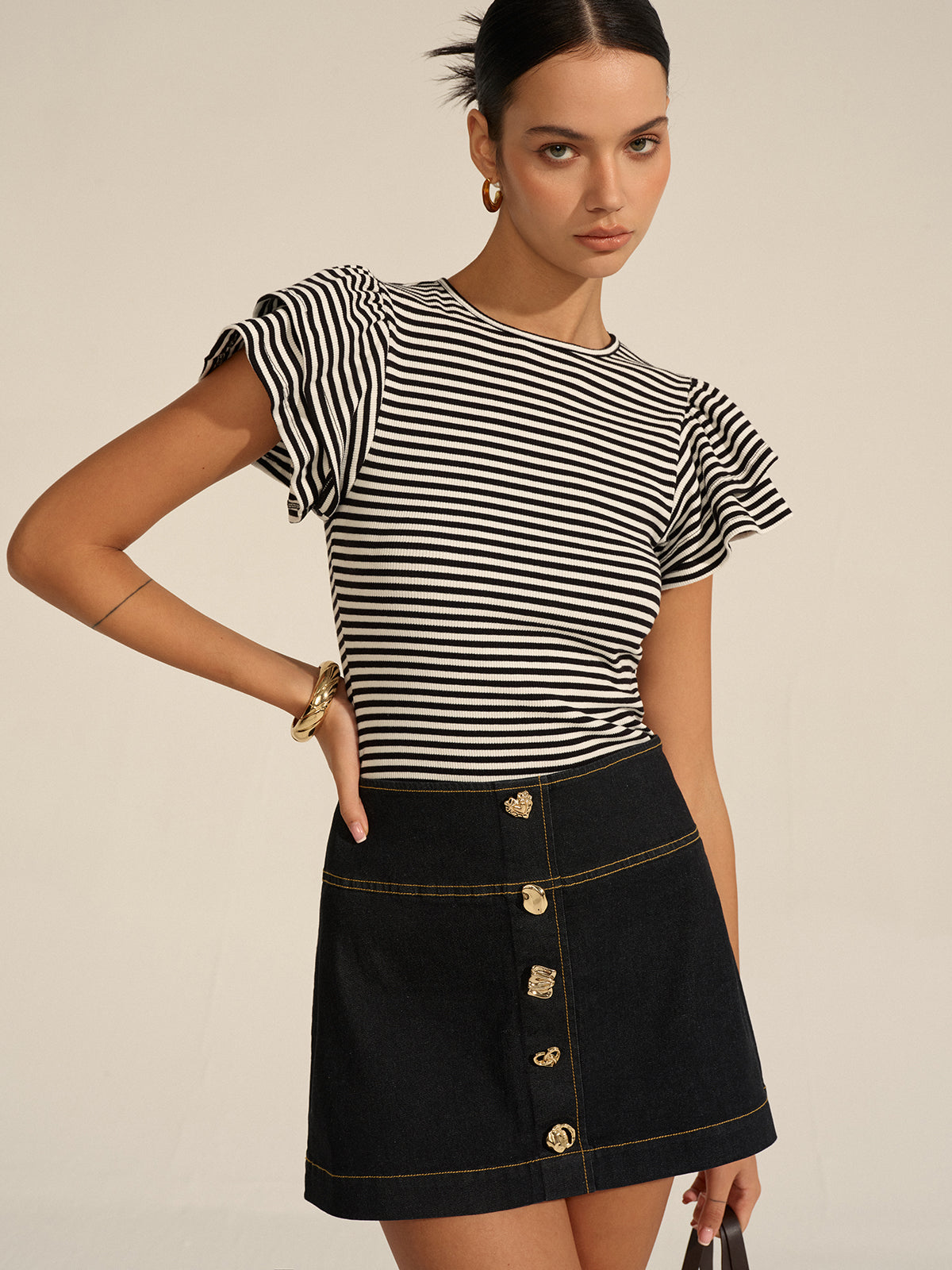 Metal Decor Denim Mini Skirt