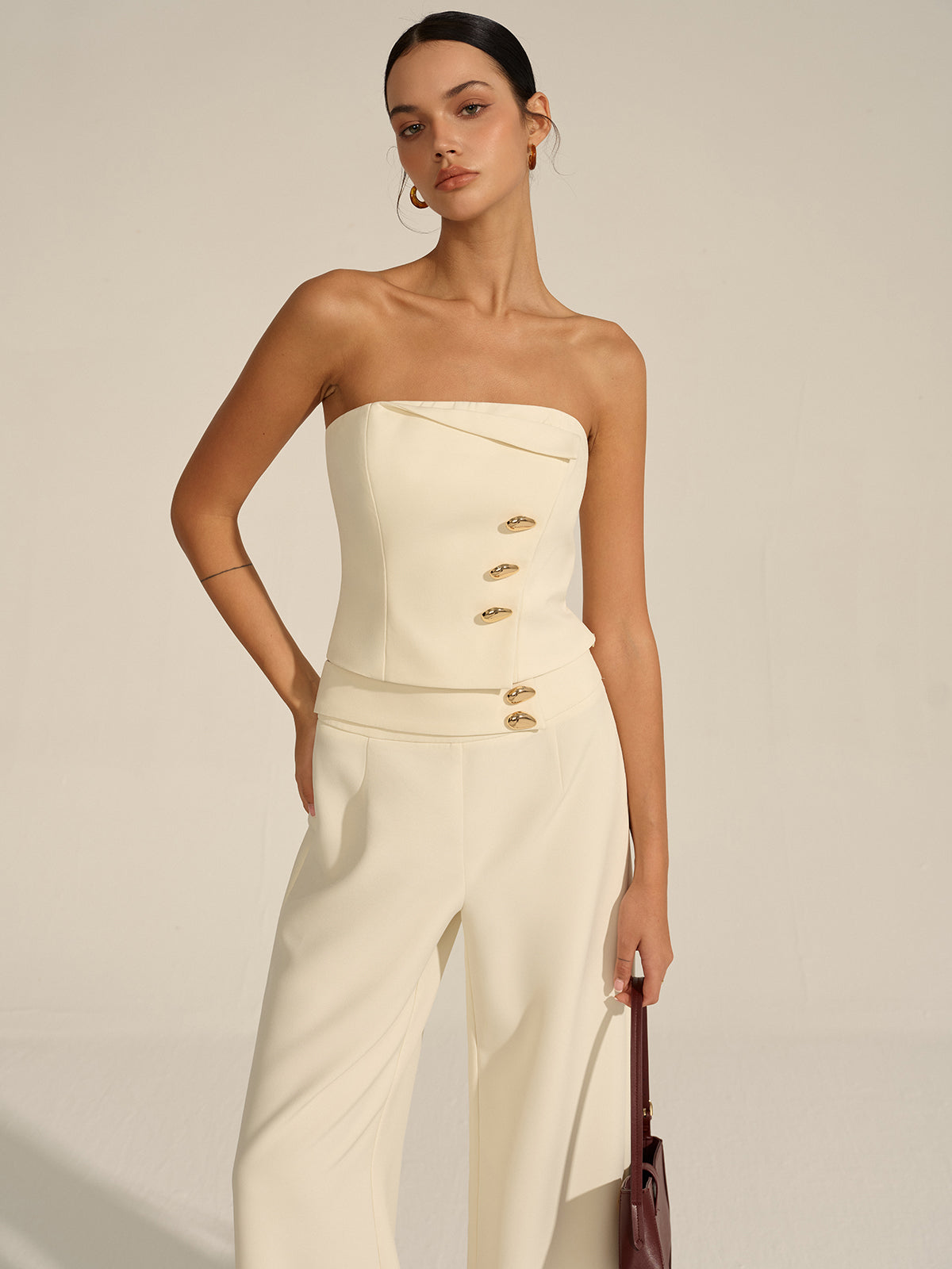 Metal Decor Strapless Crop Top