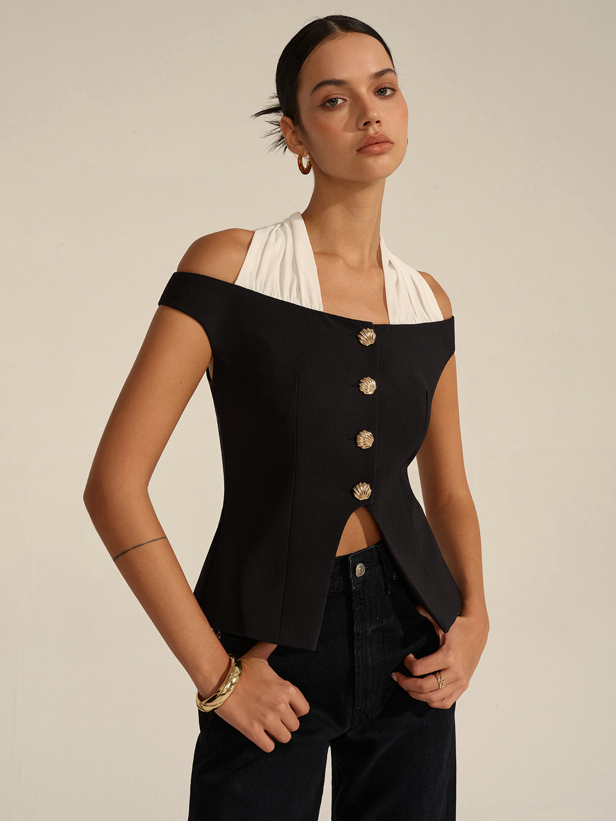 Off-Shoulder Halter Neck Blouse