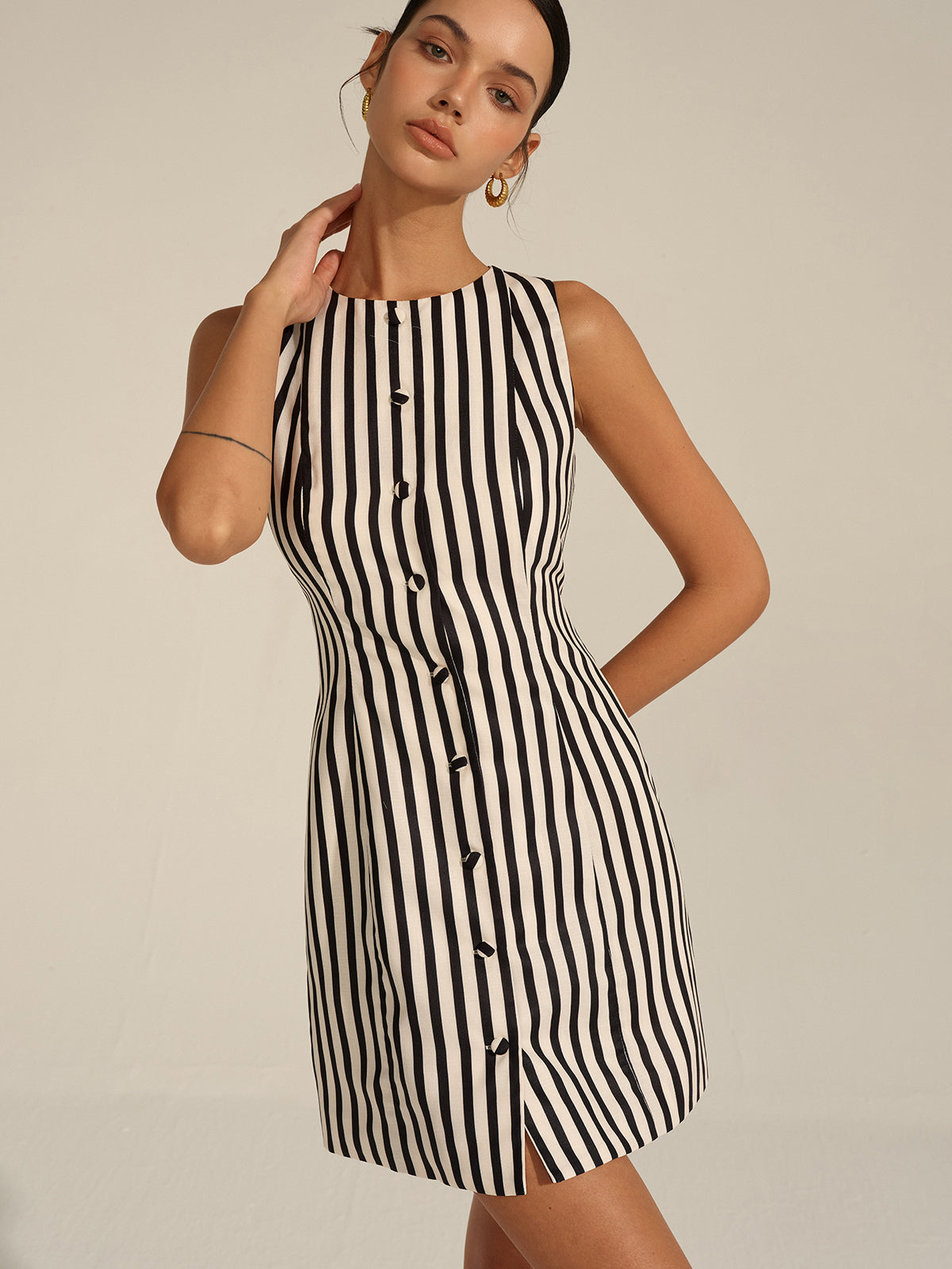 Striped Button-Front Mini Dress
