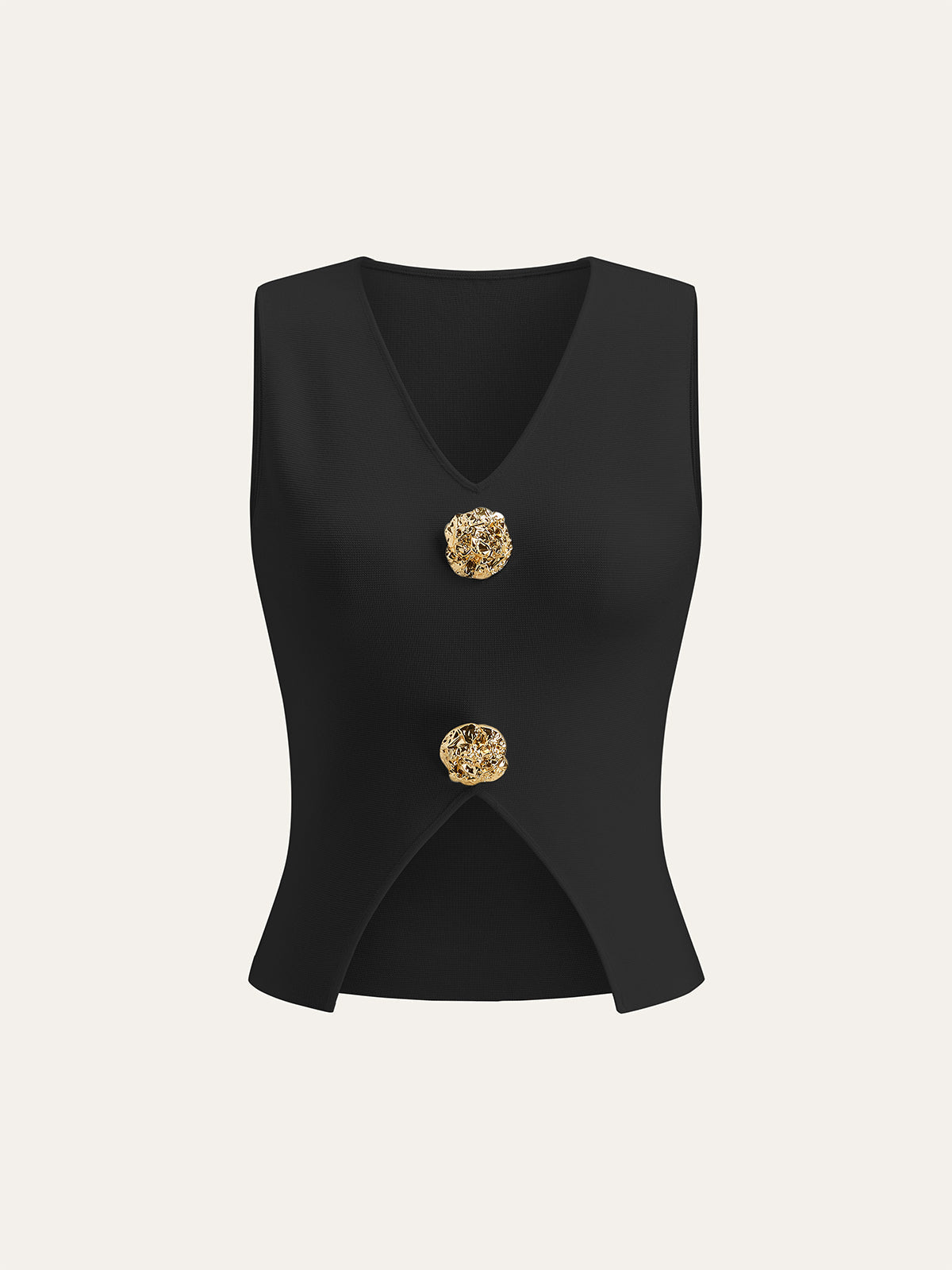 Metal Detail V-Neck Spilt Sweater Vest