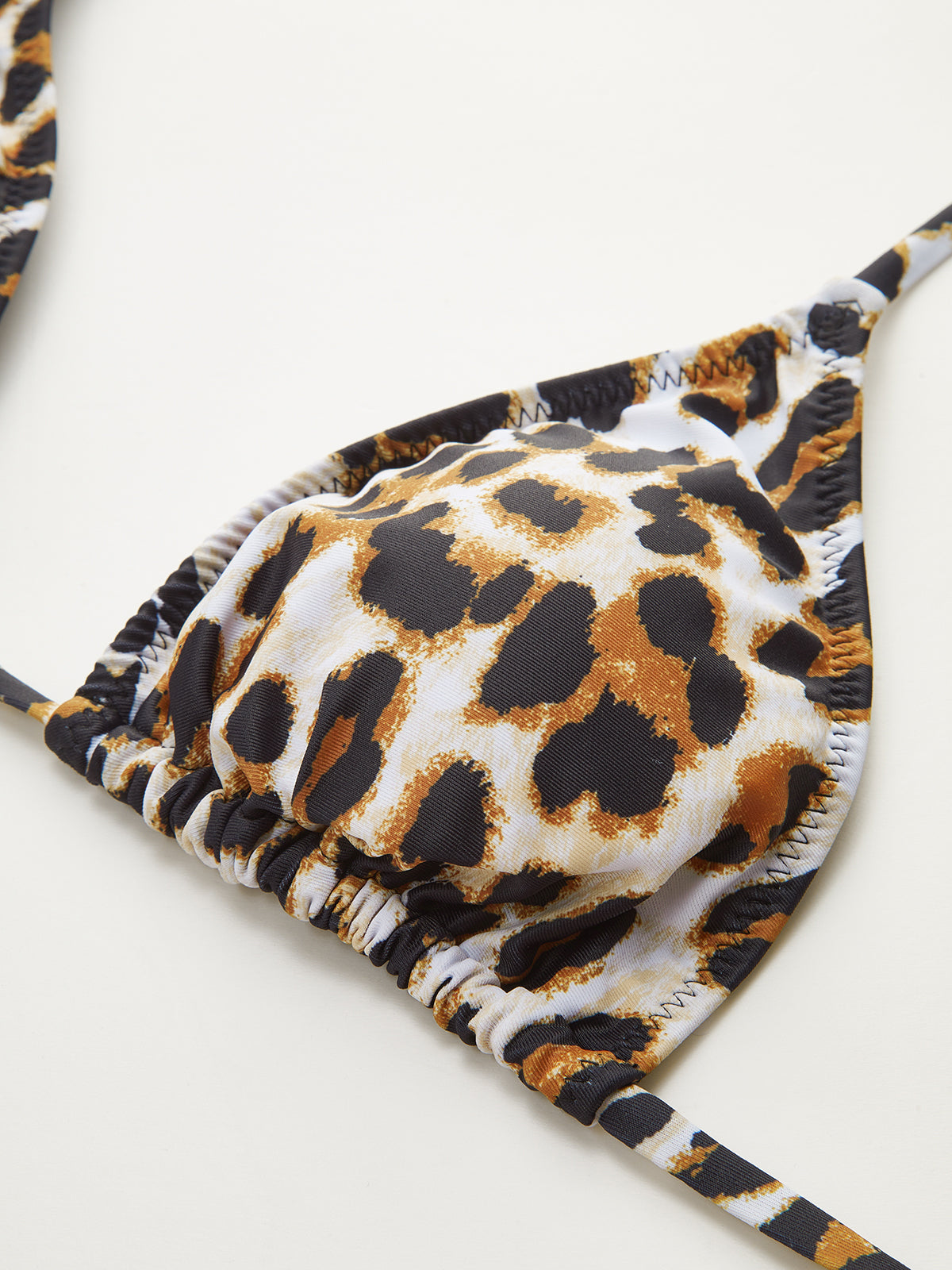 Leopard Print Triangle Bikini Top with Tie-Back