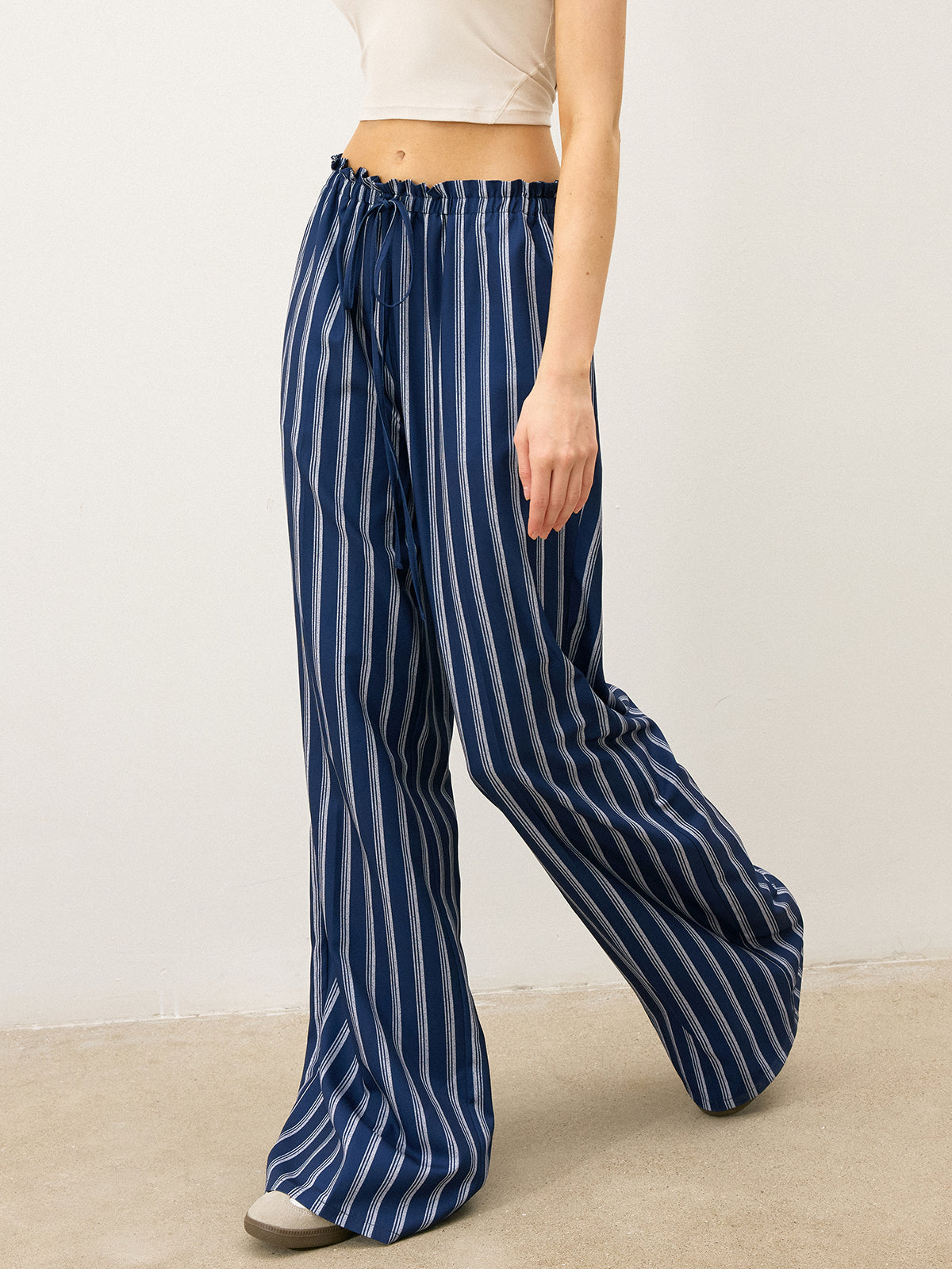 Striped Drawstring Wide-Leg Pants
