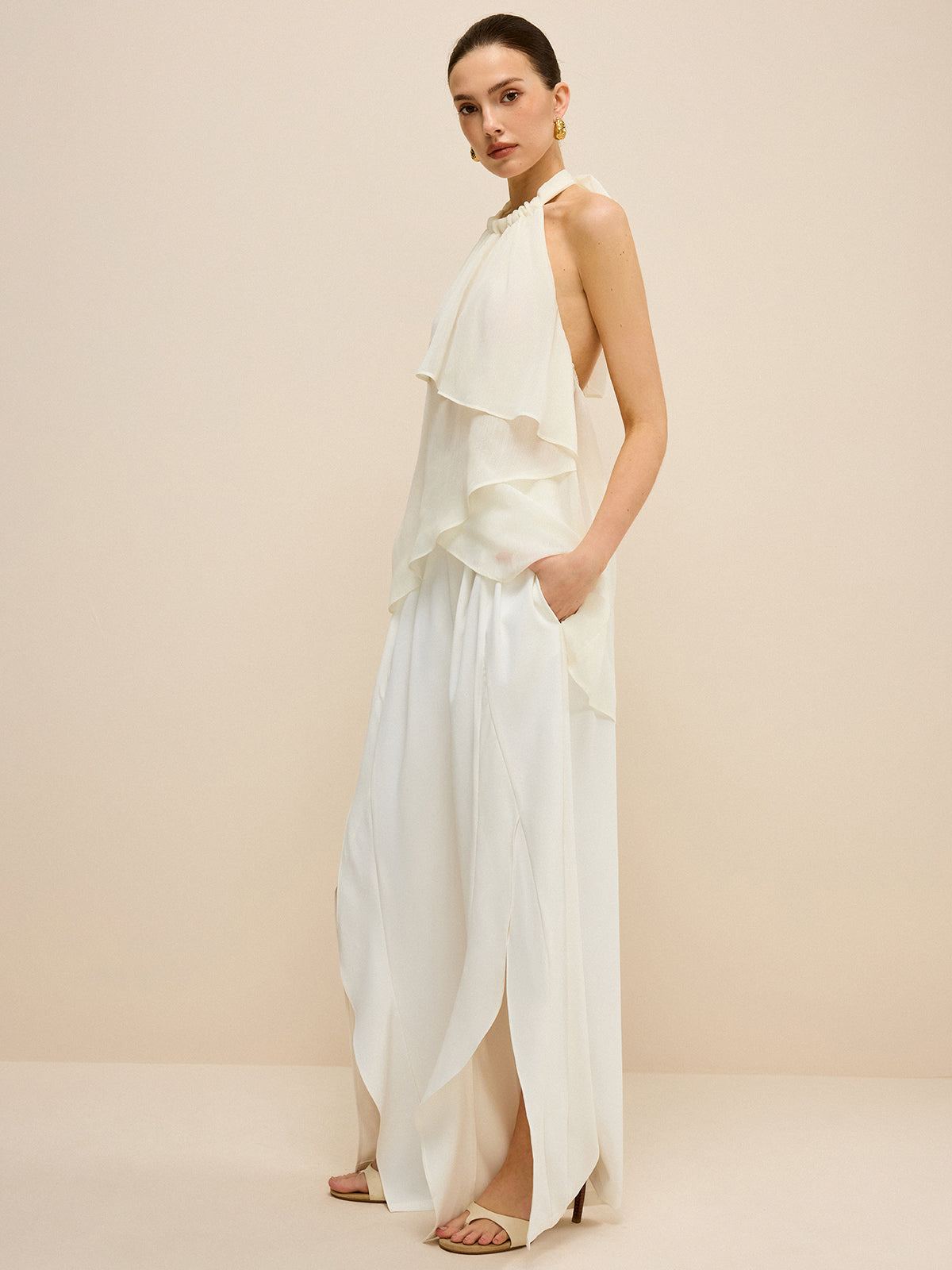 High-Waisted Wide-Leg Pants with Side Slits