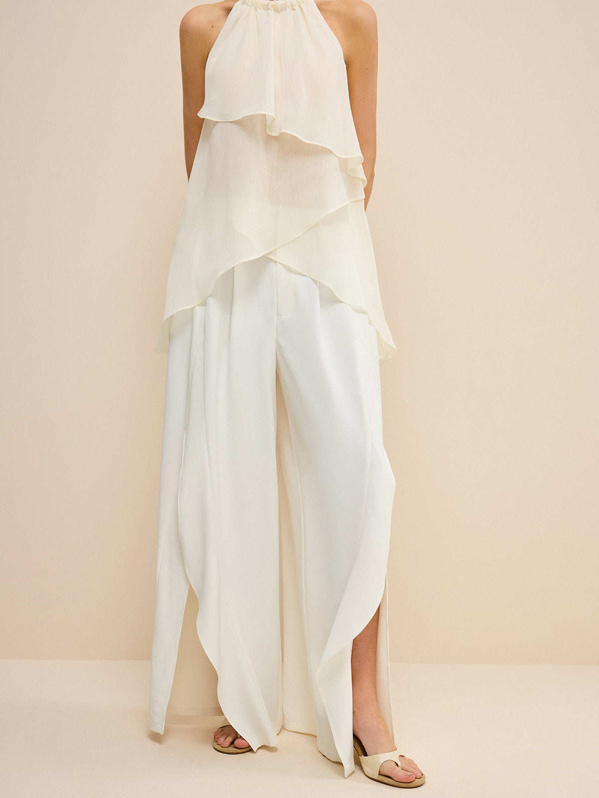 High-Waisted Wide-Leg Pants with Side Slits