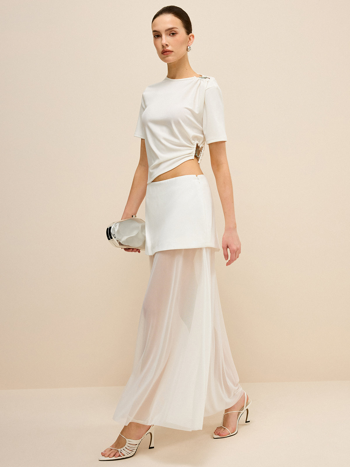 Asymmetrical Buckle Detail Cut-Out Top