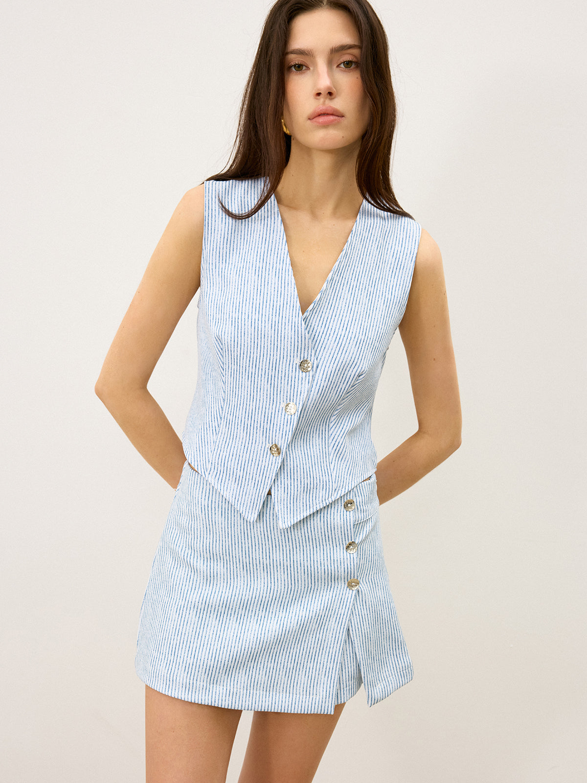 Striped Button-Front Skirt Set