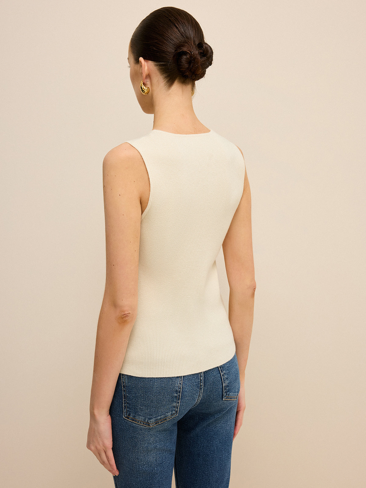 Cut-Out Sleeveless Knit Top with Cross-Over Design