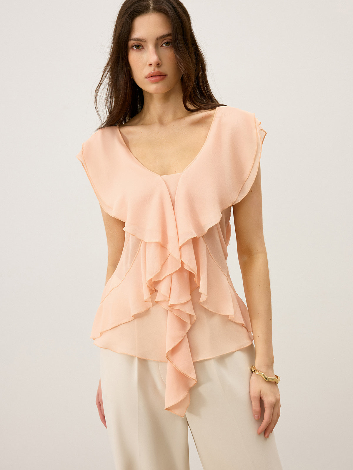 Semi-Sheer Ruffled Chiffon Blouse