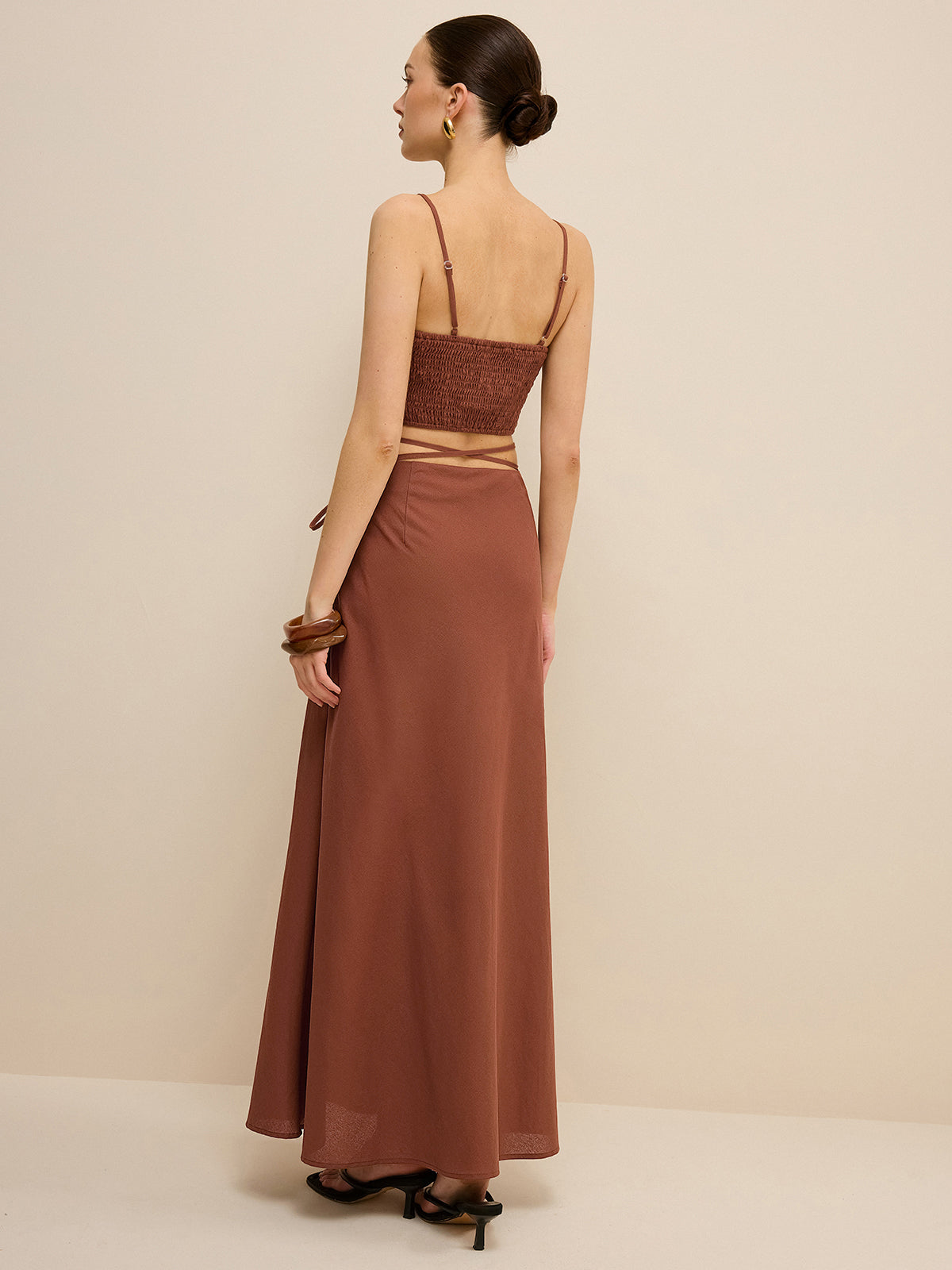 Cut-Out Waist Tie-Detail Skirt Set