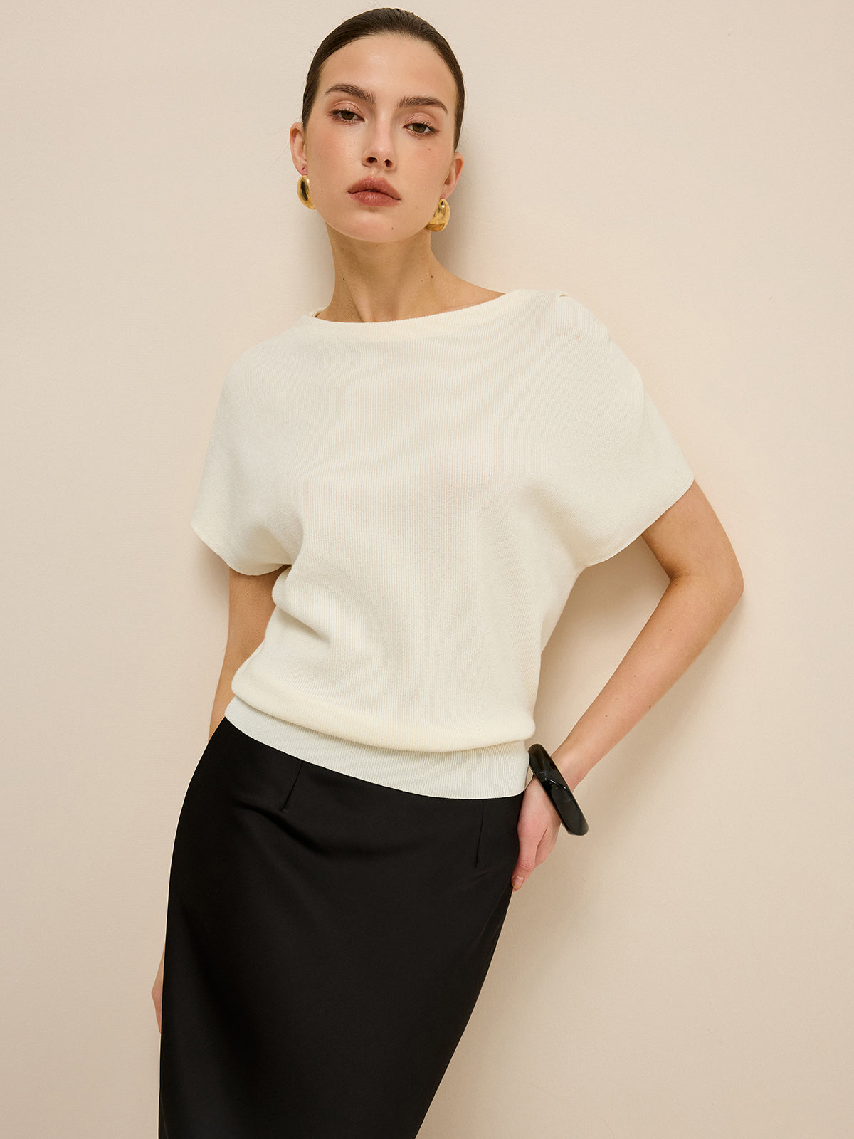 Elasticized Hem Knit Top