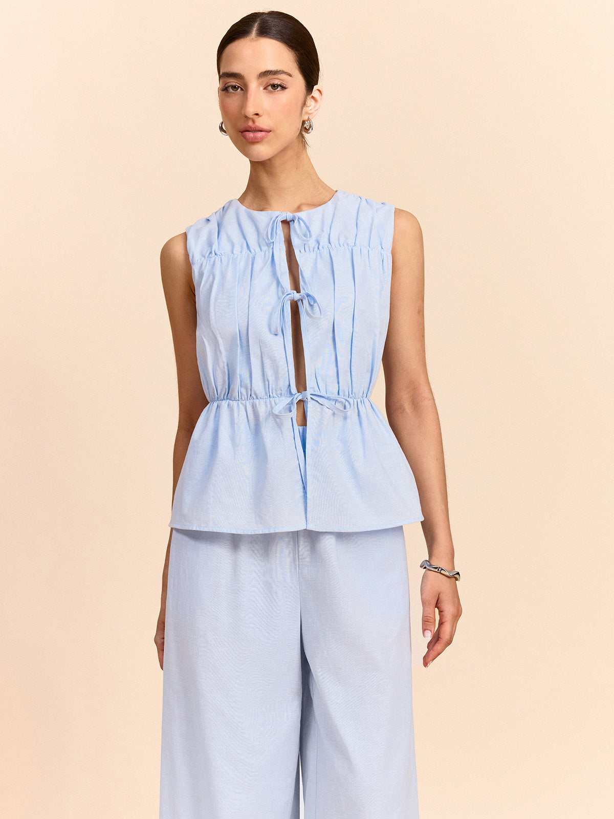 Tie-Front Linen & Cotton Pants Set