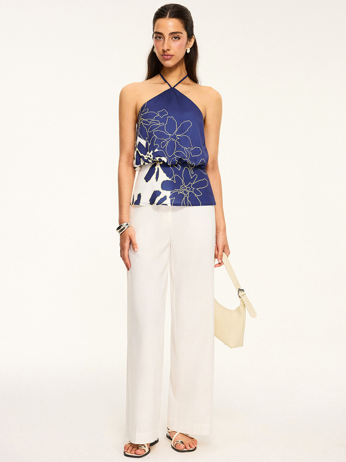 Floral Print Halter Backless Top