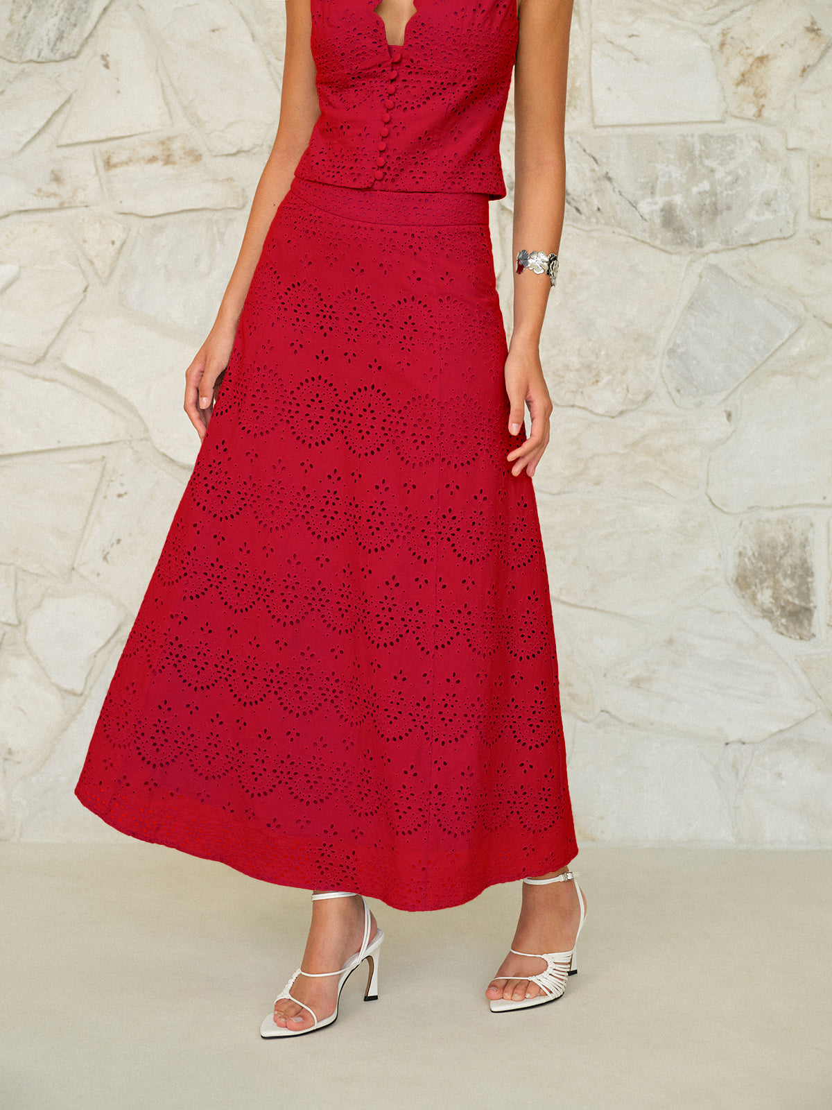 Eyelet Pattern Maxi Skirt