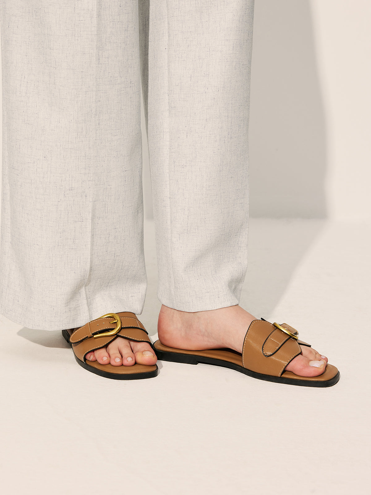 Buckled Strap Slide Sandals