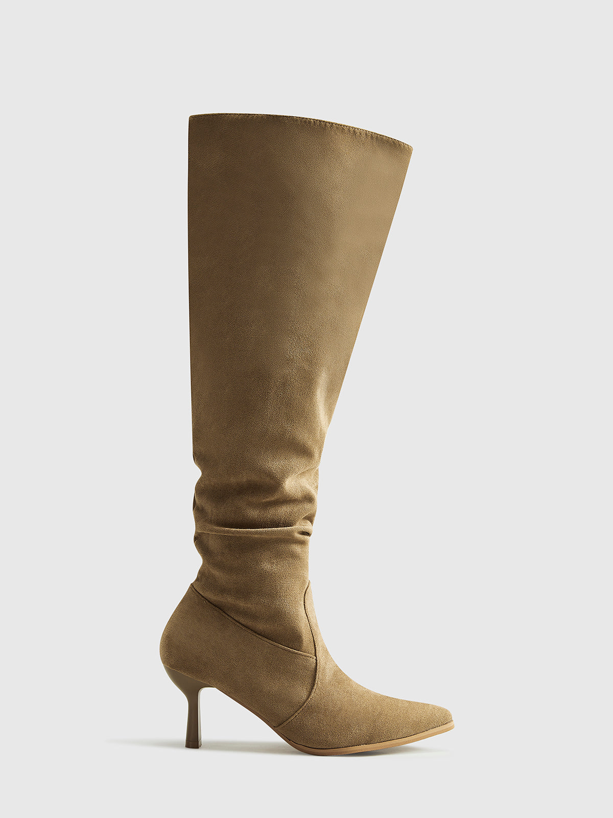 Suede Ruched Knee-High Boots
