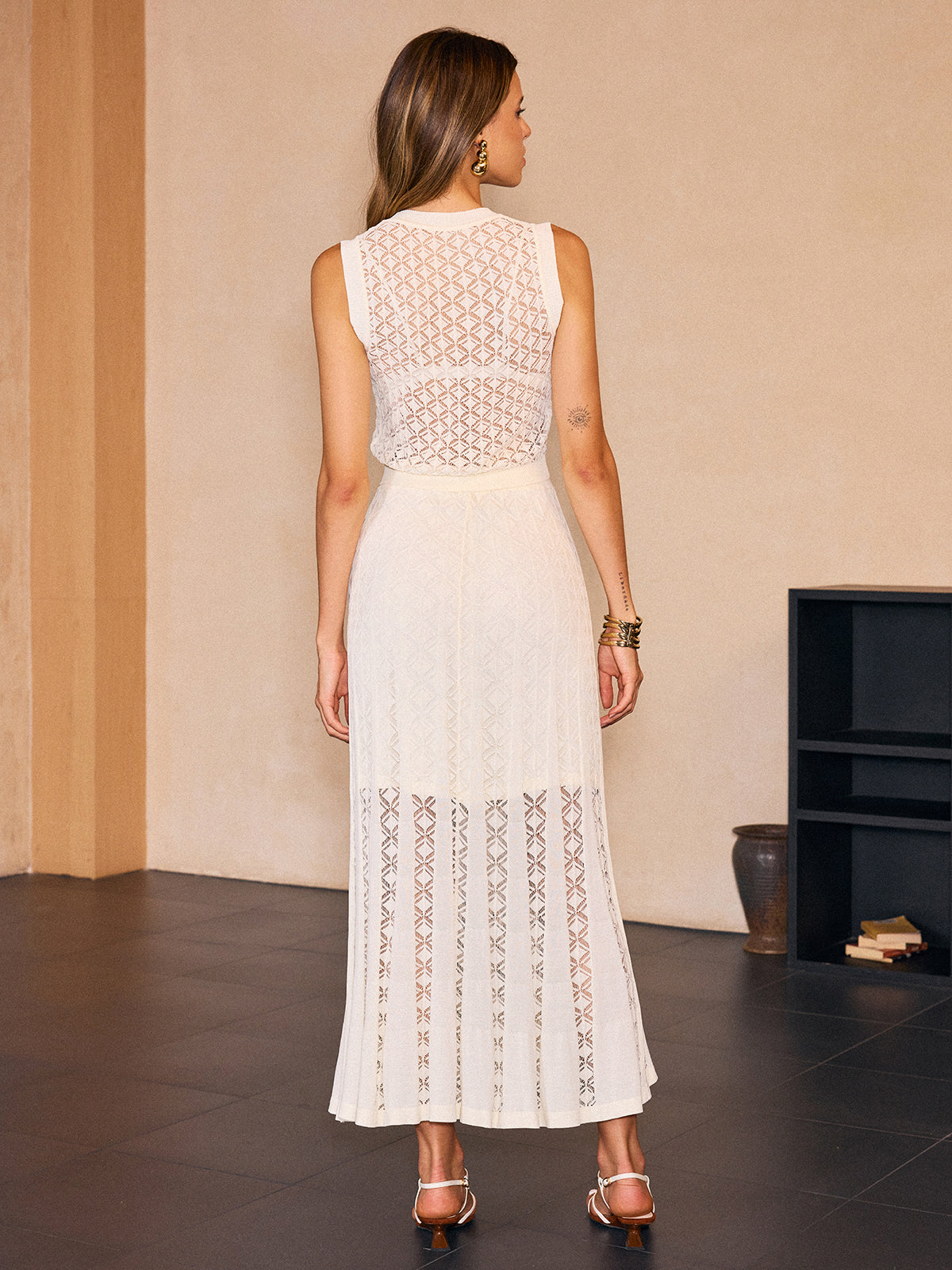 Sleeveless Knit Jacquard Skirt Set